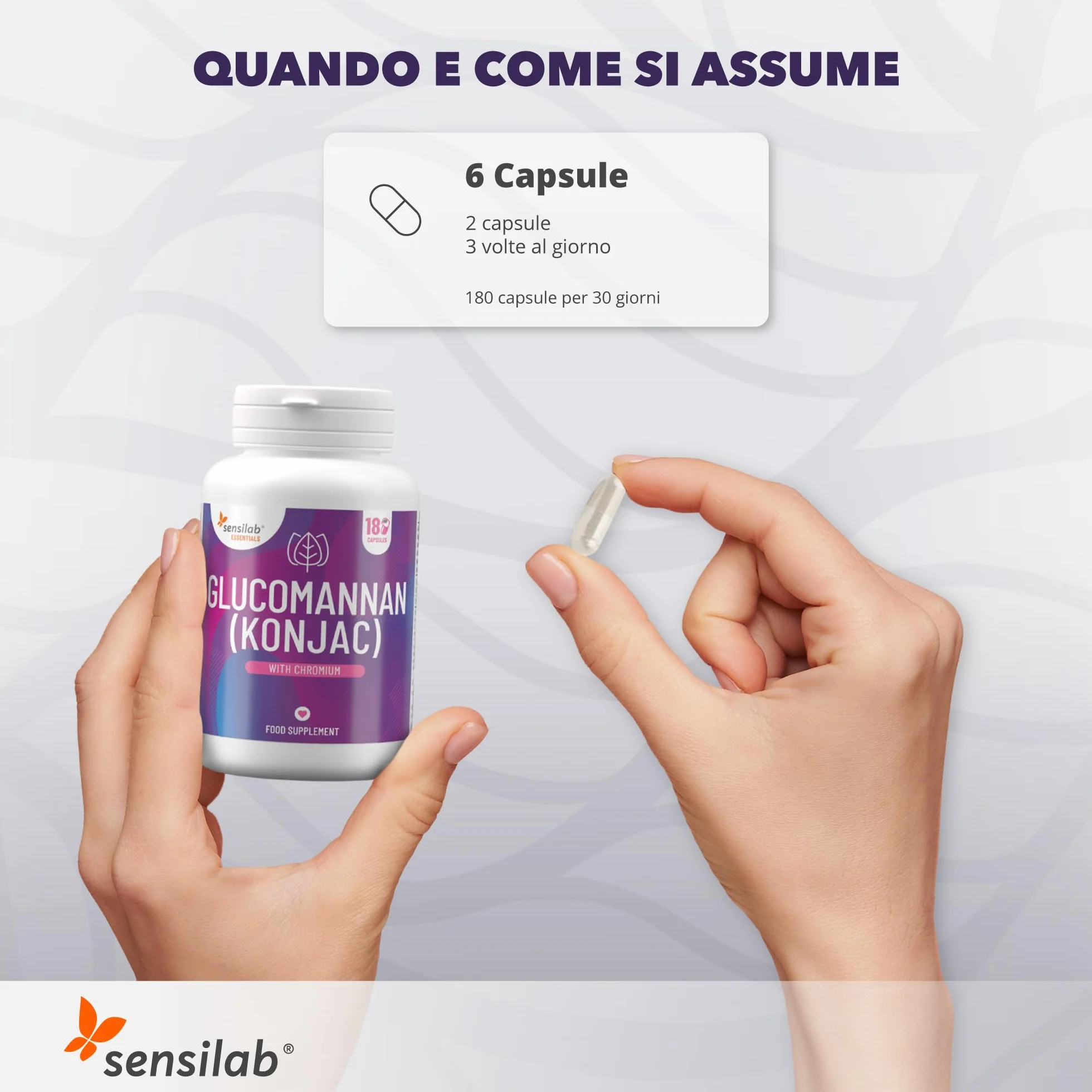 Glucomannano Konjac 3000 mg Capsule Alto Dosaggio con Cromo Fibre Vegane 180 capsule Sensilab Essentials