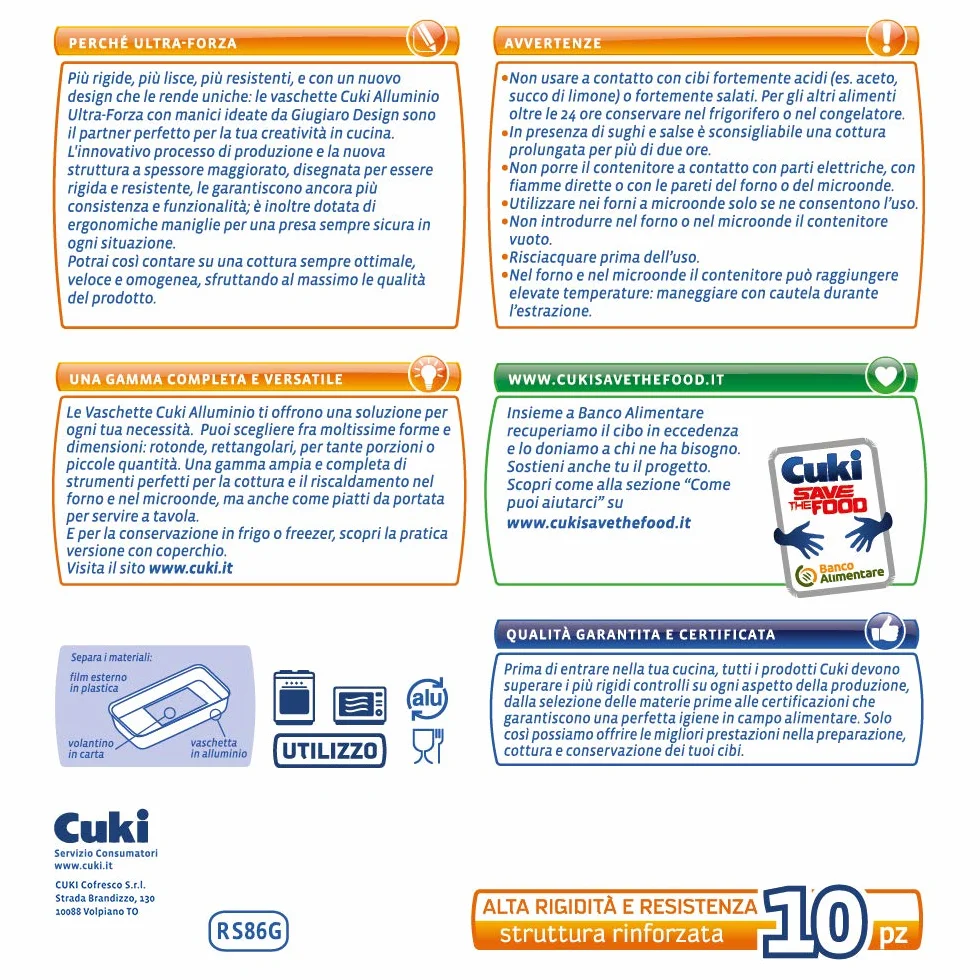 Cuki Vaschette Alluminio Ultra Forza 6 porzioni rettangolari 1 confezione da 10 pezzi