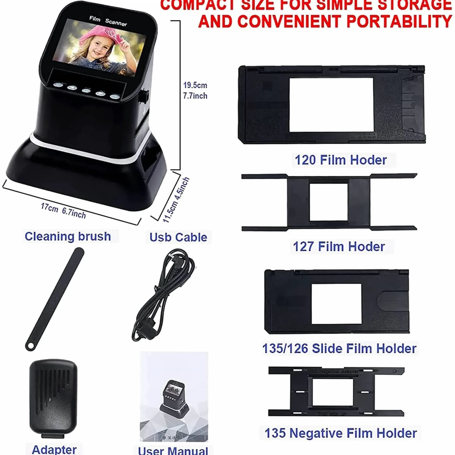 Scanner per pellicole ad alta risoluzione, converte 35 mm, 126, 127 negativi e diapositive in formato JPEG digitale, funzioni di anteprima dell'immagine 1080p, riproduzione e modifica