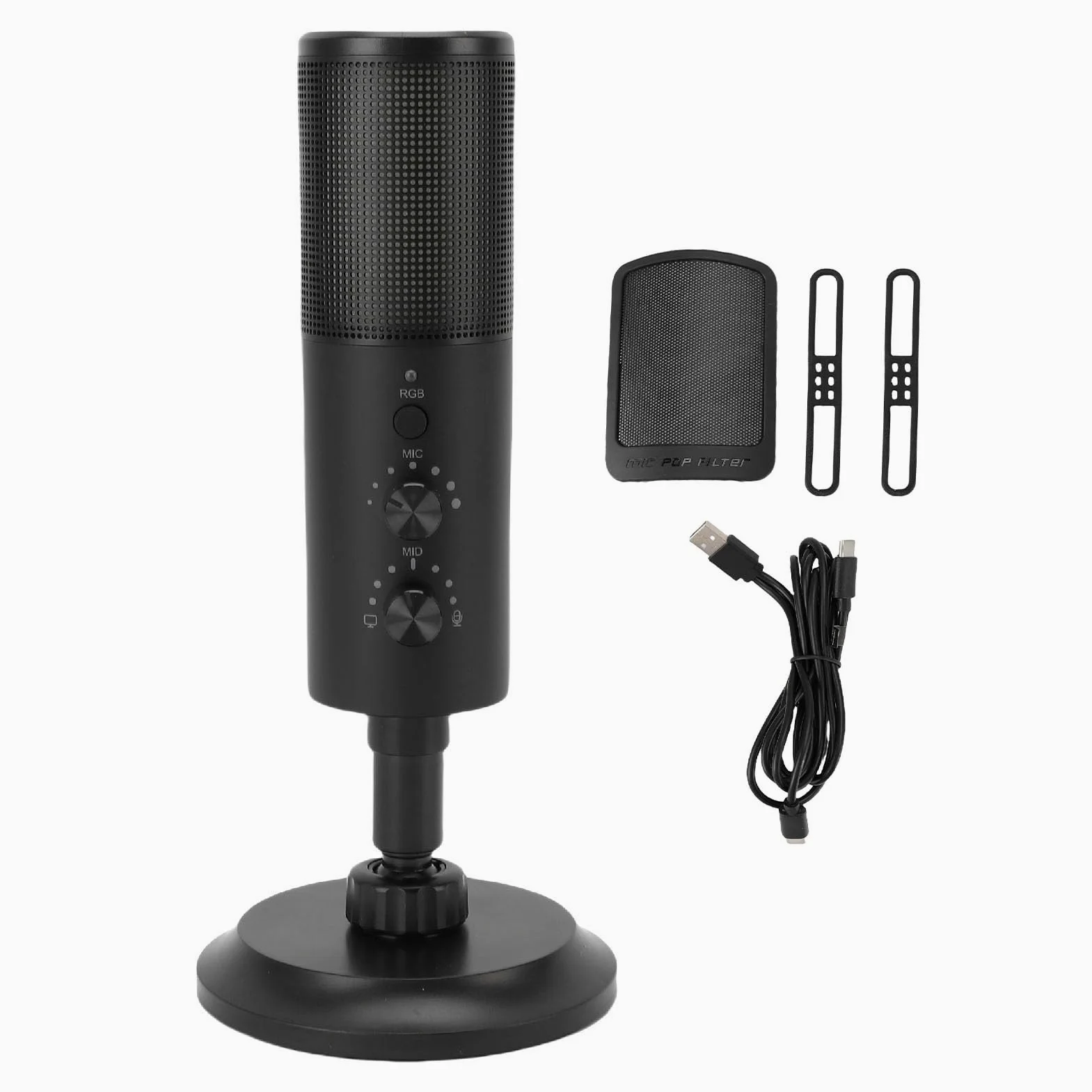Microfono USB con luce RGB Microfono cardioide Suono di qualità studio professionale per registrazione in streaming live Podcasting Gaming PC Mac ABS Nero
