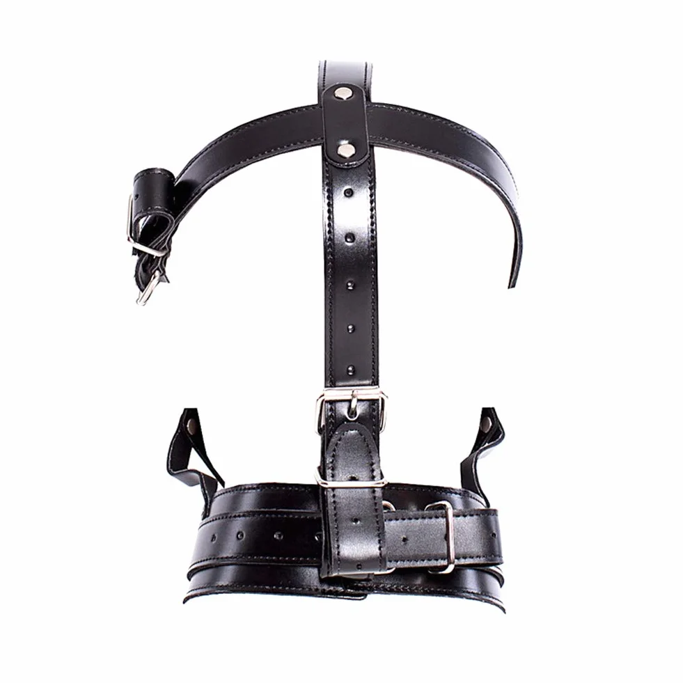 SM Maschera bondage in pelle regolabile con cappuccio e bavaglio per schiavi