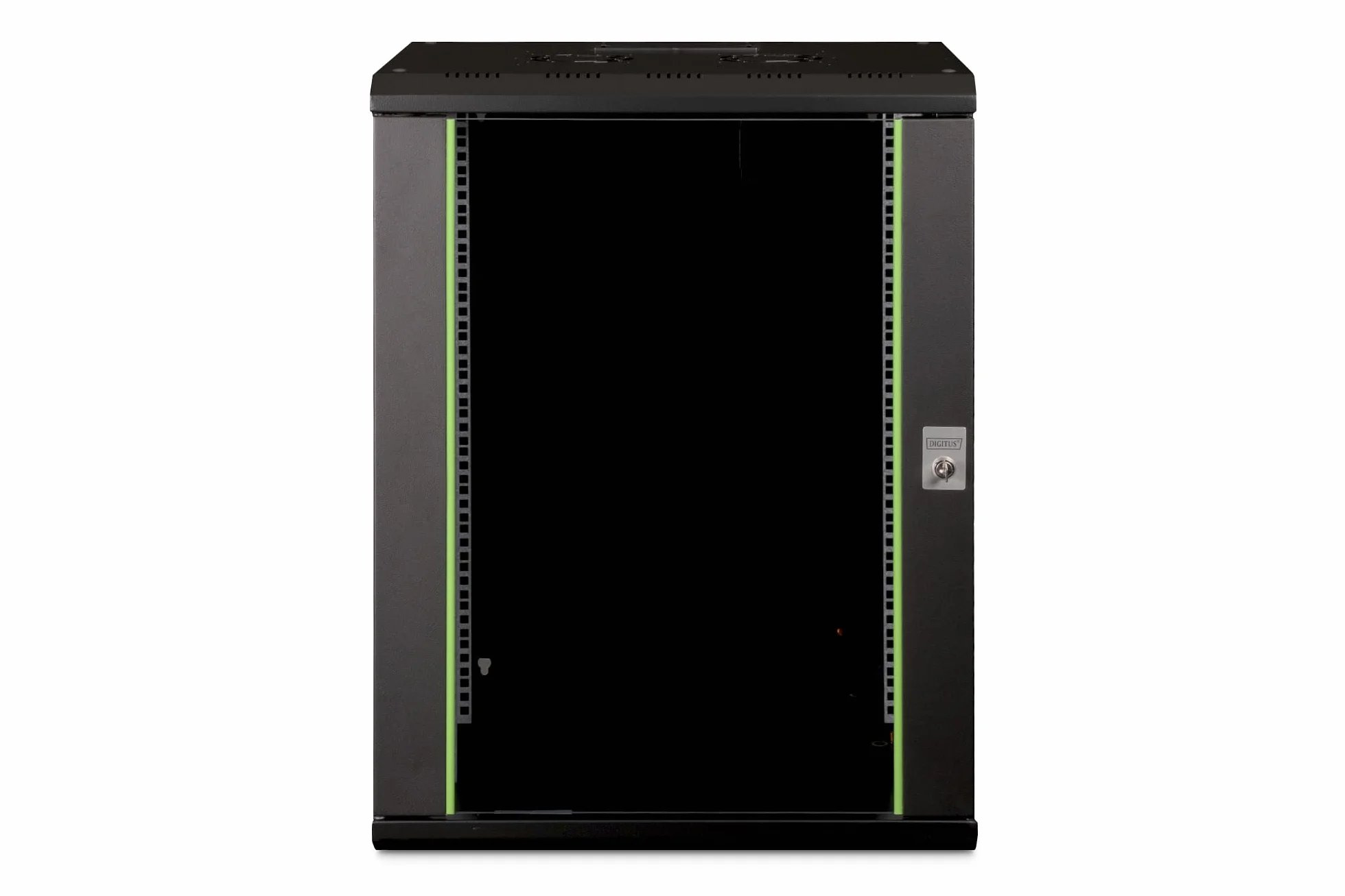 DIGITUS Armadio di rete – Rack da 19 pollici – 16U – 600 mm x 450 mm (LxP) – Profondità utile 370 mm – Montaggio a parete – Portata 100 kg – Porta in vetro di sicurezza – IP20 – Serie Unique – Nero