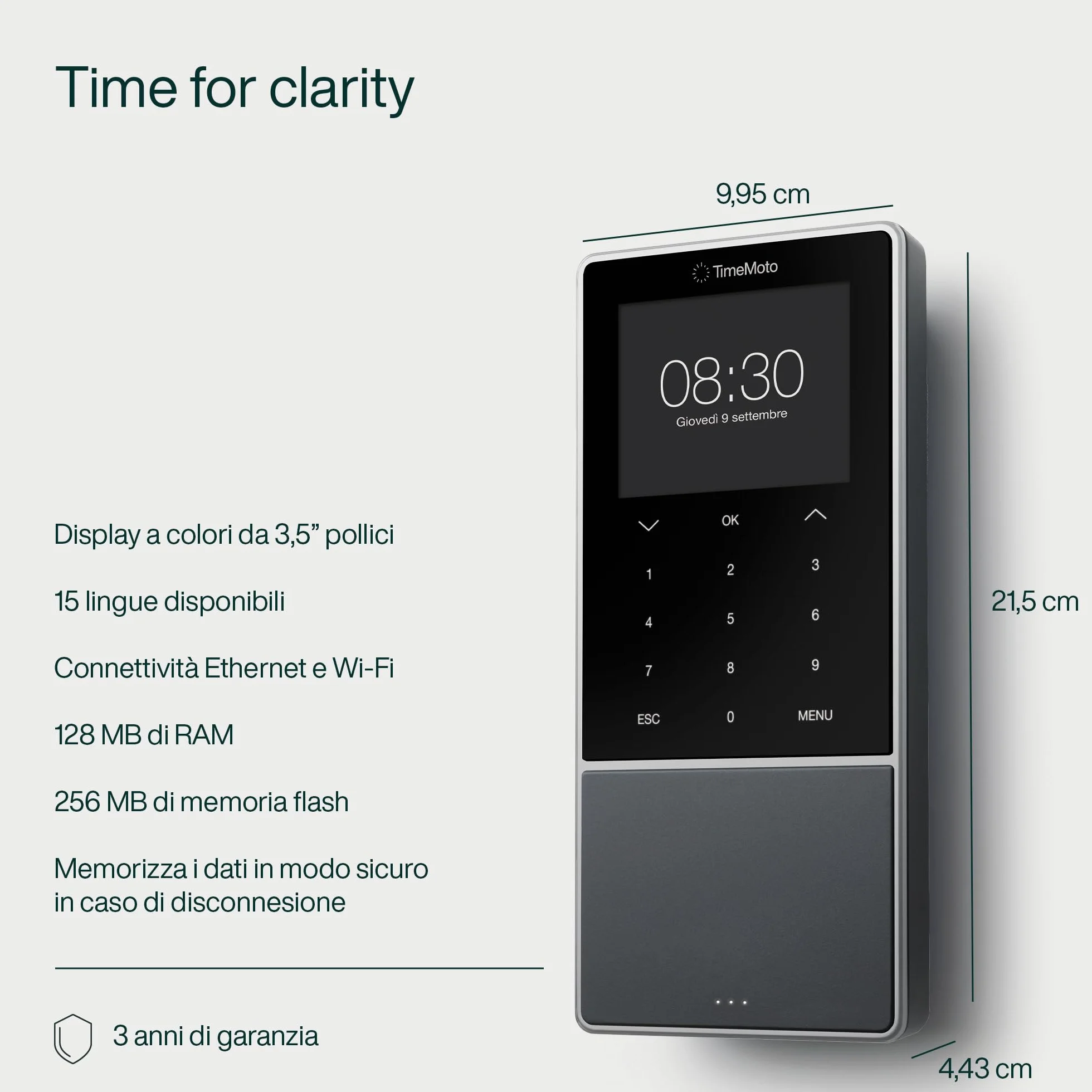 TimeMoto TM-818 MC Rilevatore di presenza cloud, HID RFID, PIN, 2000 utenti, Wi-Fi