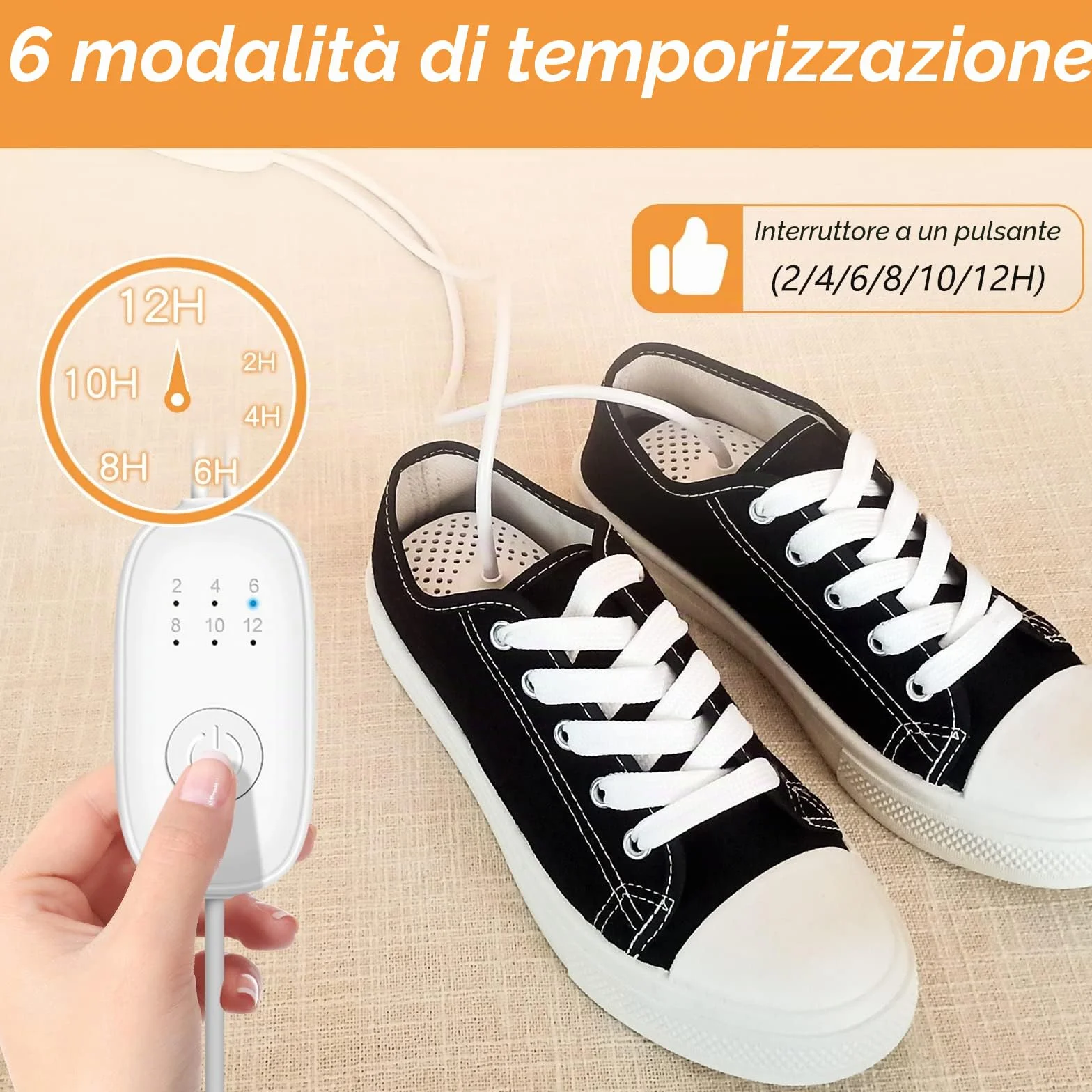 Asciugascarpe Elettrico con Timer per Calcio e Sci, Ventola Silenziosa, Spina UE