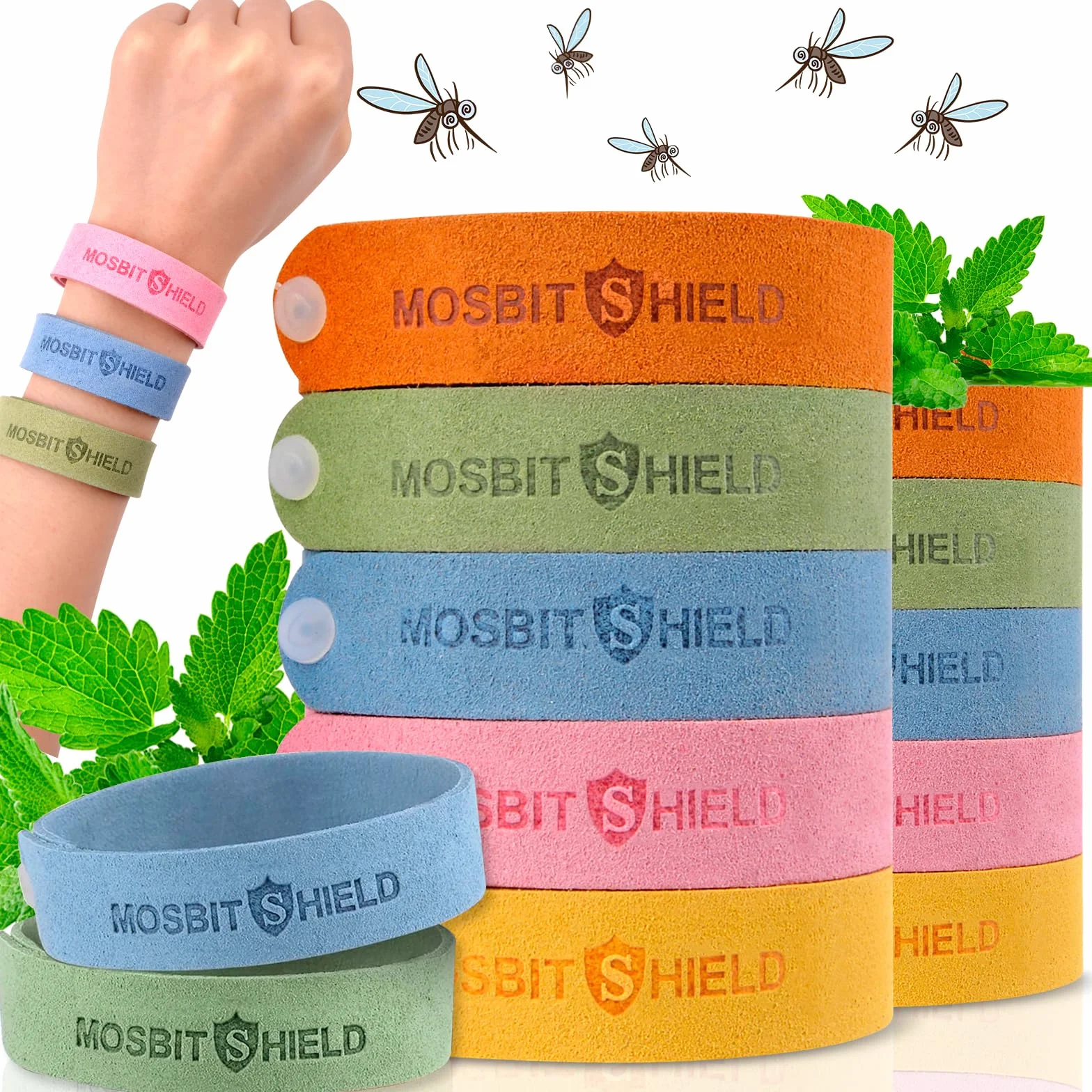 Braccialetto Antizanzare Vibbang 12 Pezzi Repellente Naturale Regolabile per Bambini Adulti Campeggio 5 Colori