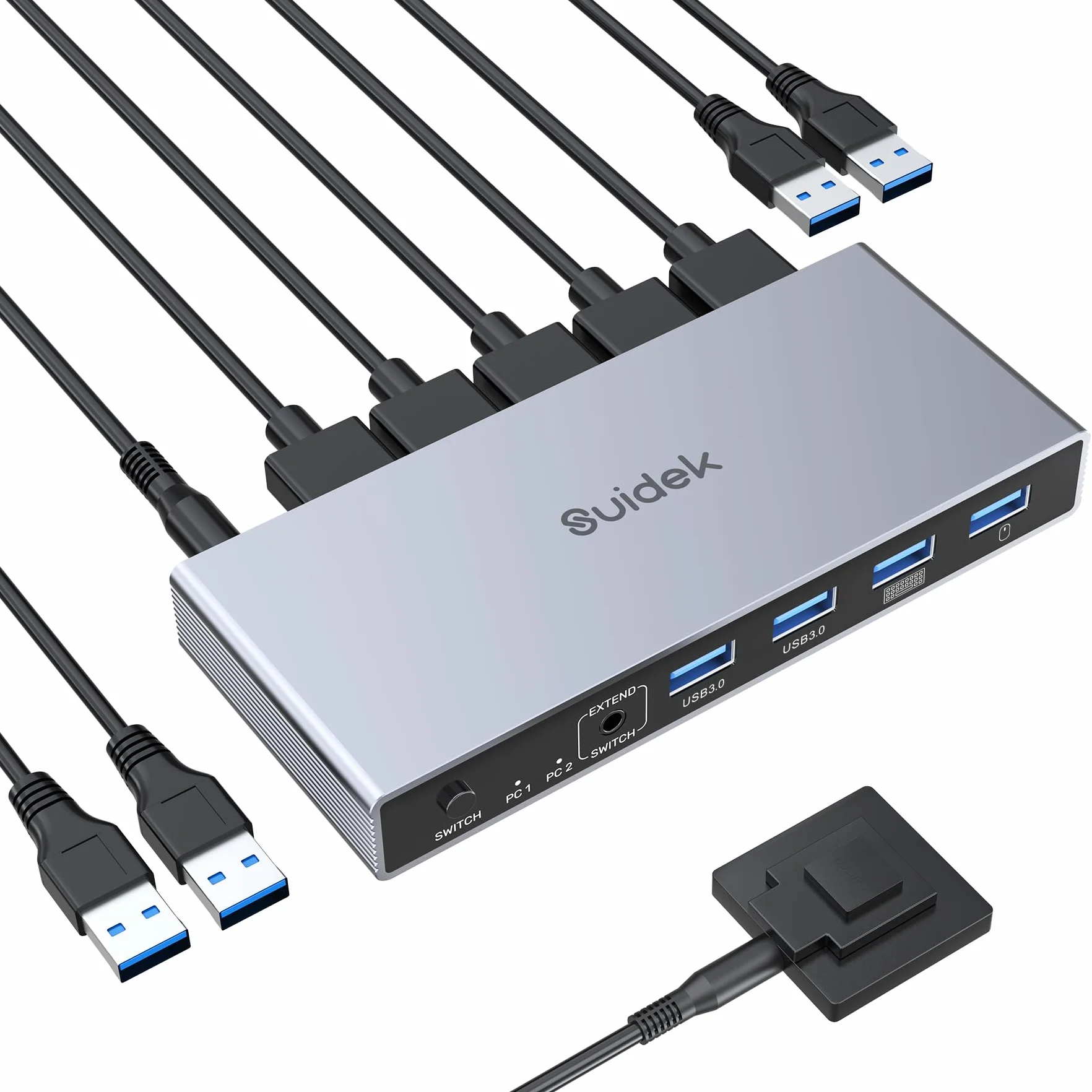 SUIDEK KVM Switch Displayport 1 Monitor 2 Computer, switch KVM DP 8K@60Hz 2 in 1 Out Commutatore KVM USB 3.0 con 4 porte USB, include controller da tavolo, 2 cavi USB e adattatore di alimentazione