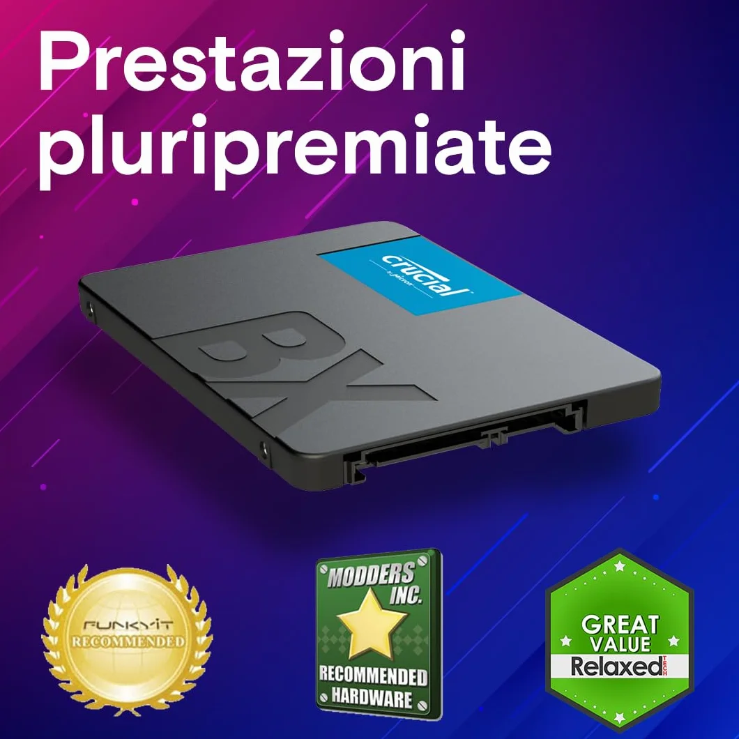 Crucial BX500 480 GB SSD Interno 3D NAND SATA 2.5 Pollici 540 MB/s Nero
