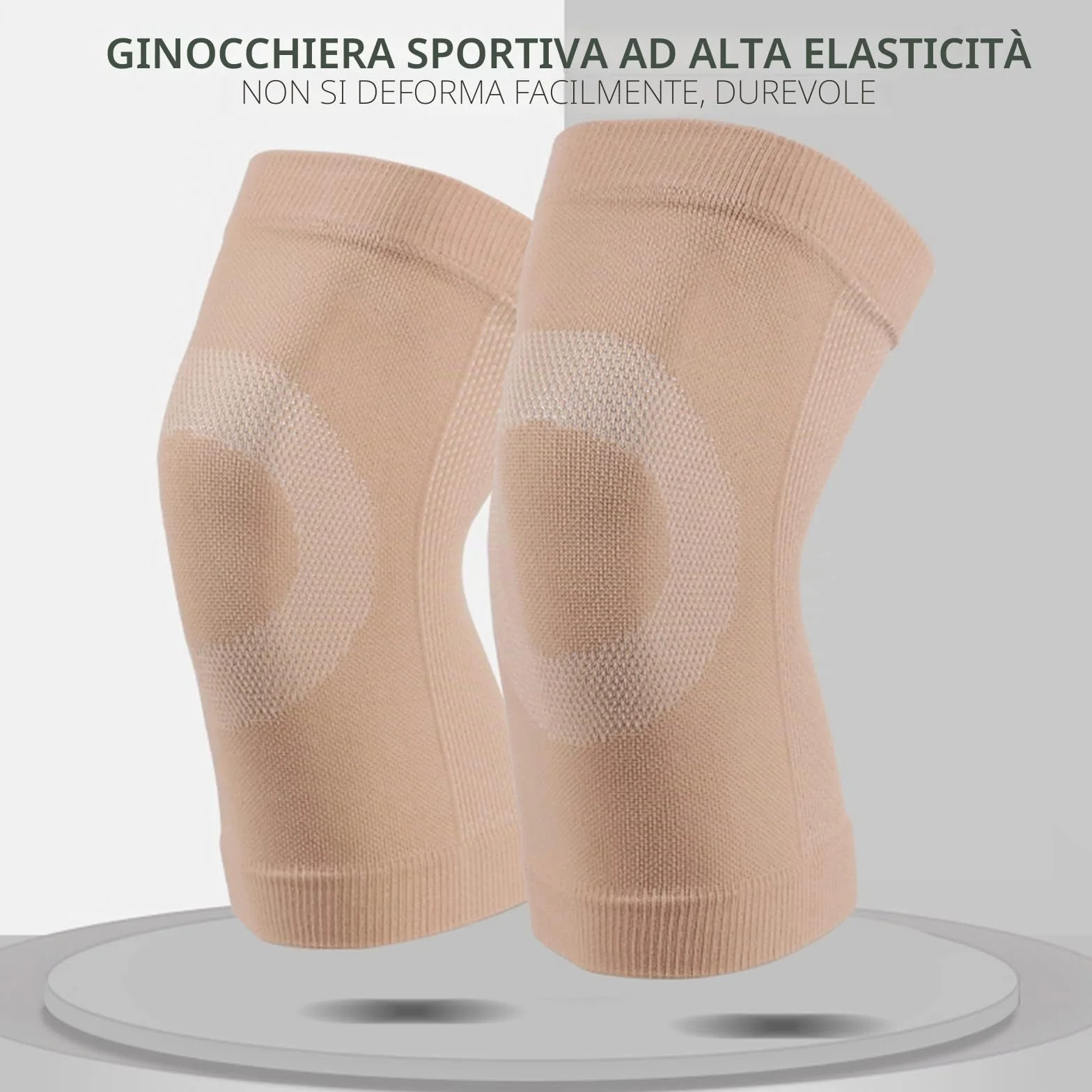Tutore Ginocchio Elastico Compressione Sportiva per Dolori Articolari, Artrite, ACL, Recupero Lesioni, Corsa 2 Pezzi (M, Beige)