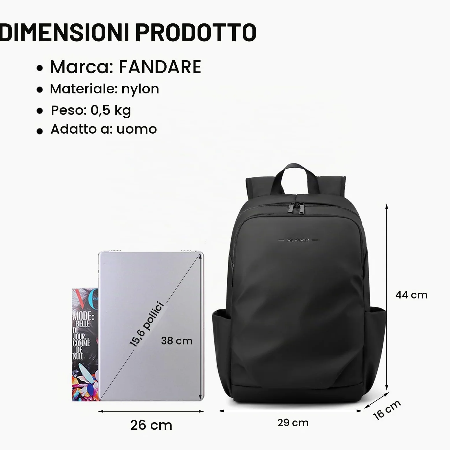 FANDARE Moda Zaino PC Portatili Uomo zaino professionale multiuso borsa a mano Scuola Impermeabile Borsa a tracolla Zaino da viaggio Zaino Laptop Zaino Lavoro Viaggio Zaini con foro per auricolari
