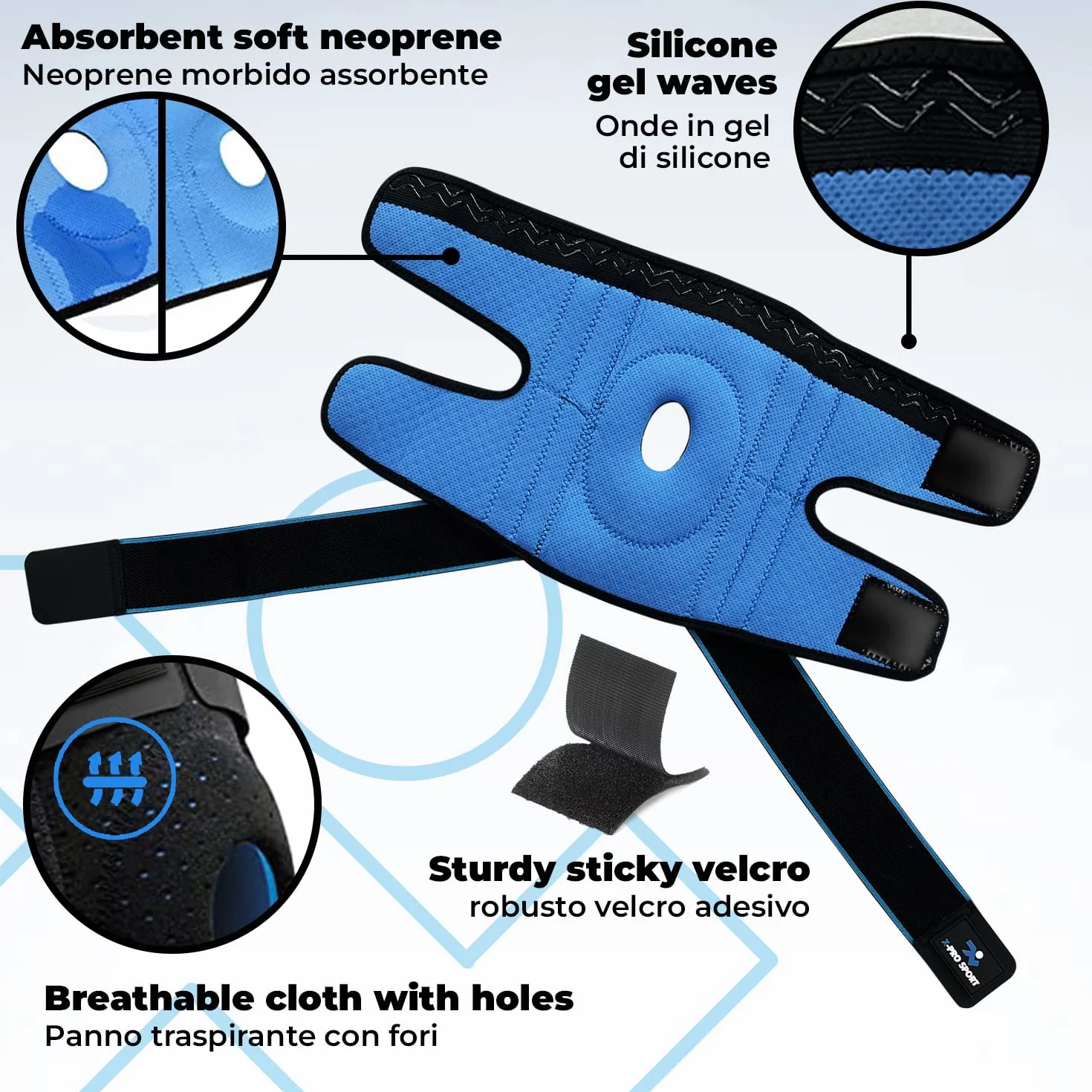 Tutore Ginocchio X-Pro Sport Ginocchiera Rotulea Regolabile Supporto Menisco Legamenti Crociati