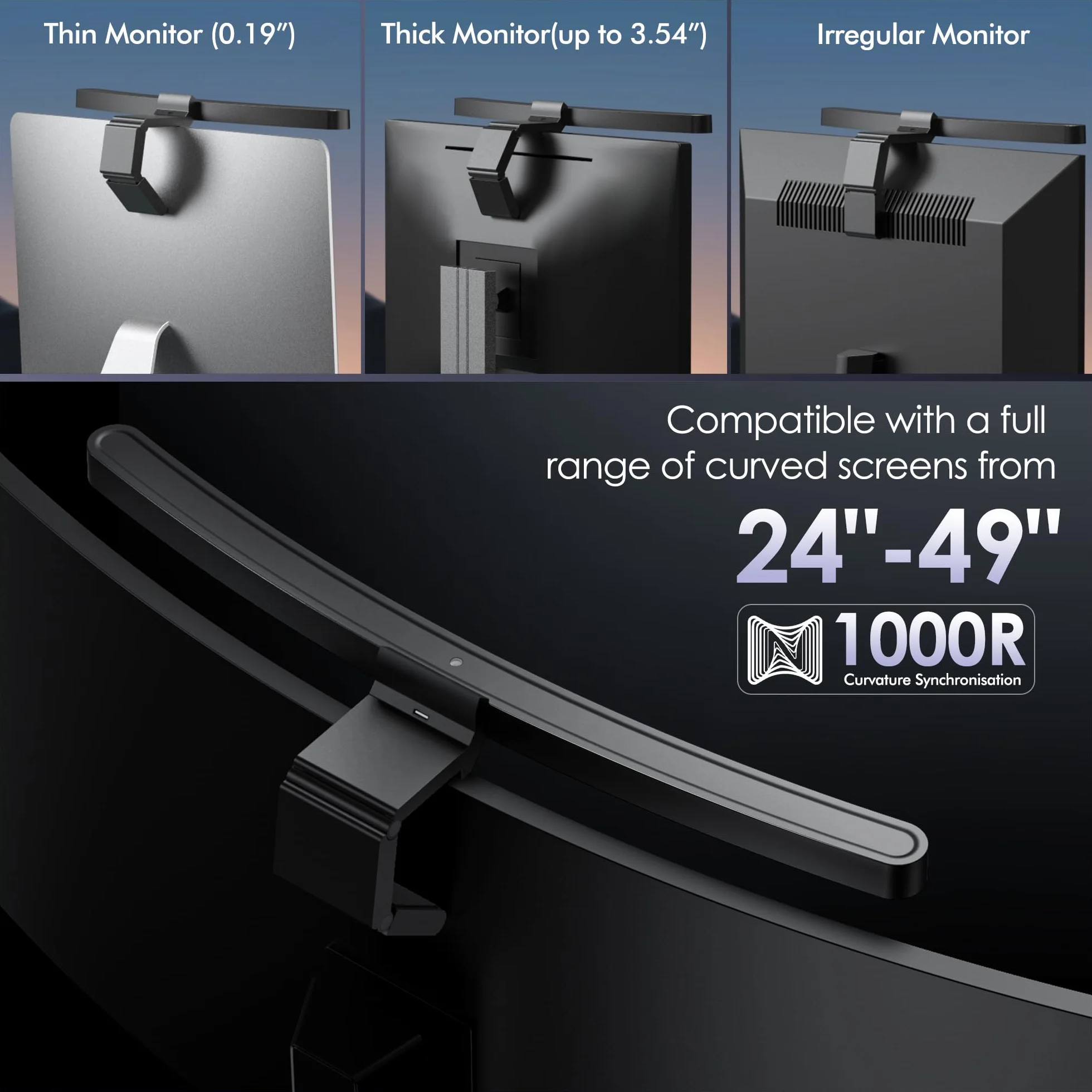 Quntis USB Lampada Monitor Curvo da 45CM con Controllo a Sfioramento e Telecomando, Luce Monitor con Oscuramento Automatico per la Cura Degli Occhi, Luce Anti-Blu, Antiriflesso, Salvaspazio