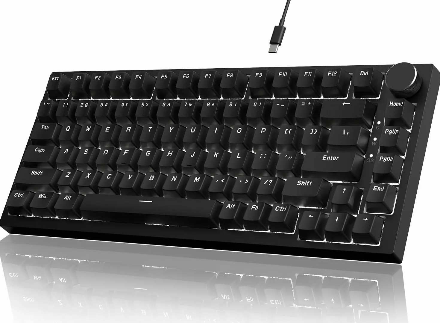YINDIAO Ajazz AK820 Tastiera Meccanica con Manopola,Layout ANSI 75%,Tastiera da Gioco Cablata 81 Tasti, 5 Schiuma Fonoassorbente,Hot-swap,Interruttore Blu,Luce Bianca Ghiaccio,per PC,MAC (Nero)