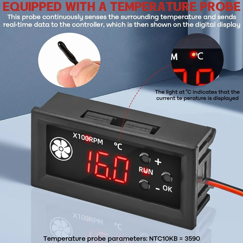 Regolatore di Velocità Ventola 12V DC 4 Fili PWM 3A 25kHz con Display Digitale Temperatura