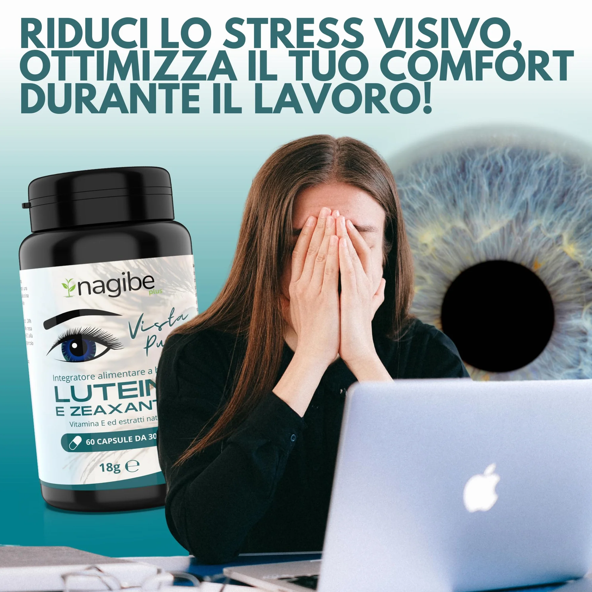 Integratore Occhi Vista Luteina Zeaxantina Ginkgo Biloba Zinco Vite Rossa Vitamina E 60 Capsule