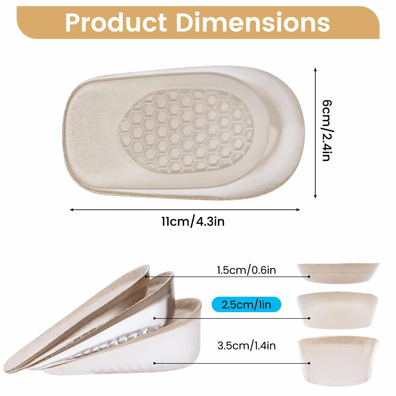 Altezza Aumentando Solette 2.5CM Talloniera in Gel per Donna Uomo Inserti Invisibili