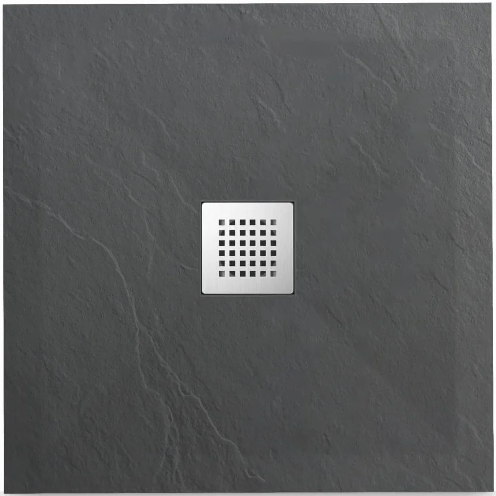 Piatto Doccia Resina Sintetica Composita Antiscivolo Antibatterico Bordo Basso Tagliabile 80x80x2,5 cm Grigio Scuro Quadrato