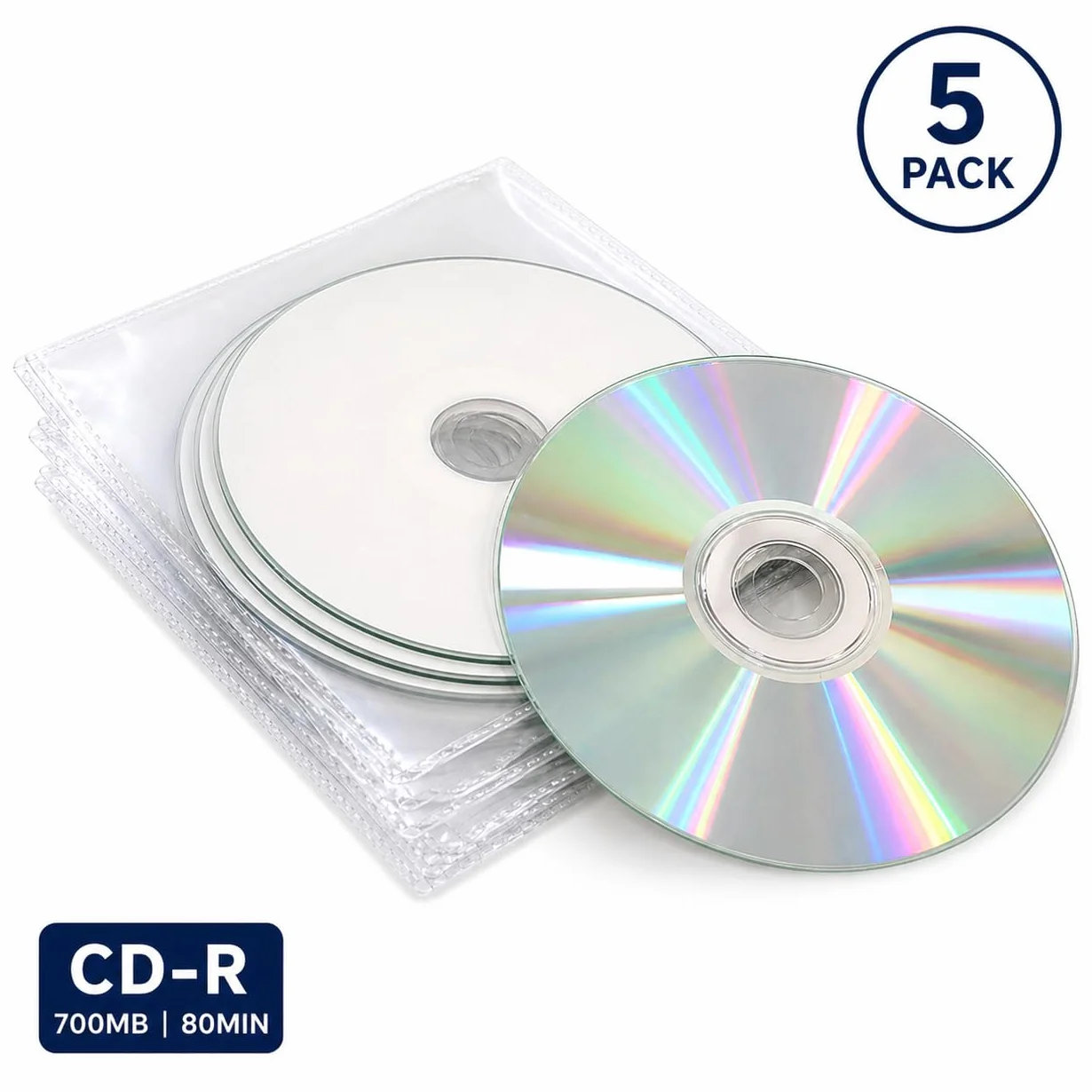 Ritek - 5 dischi CD-R bianchi professionali stampabili a getto d'inchiostro, con una velocità di scrittura di 52x, in custodie di plastica con patta