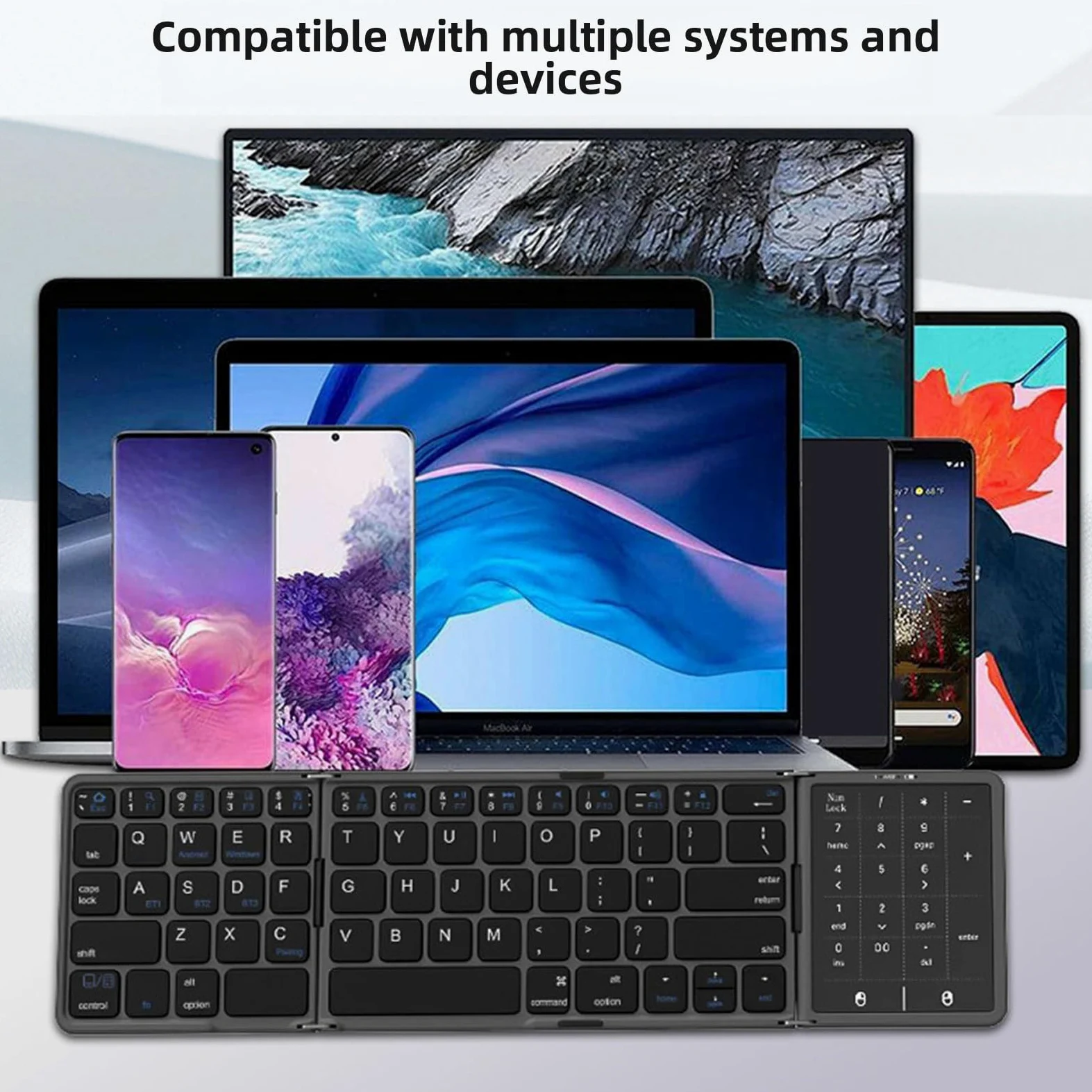 Tastiera Bluetooth Pieghevole con Touchpad, Tastiera Wireless Portatile Ripiegabile con Sincronizzazione Multidispositivo per Telefono, Tablet, Laptop (BLACK)