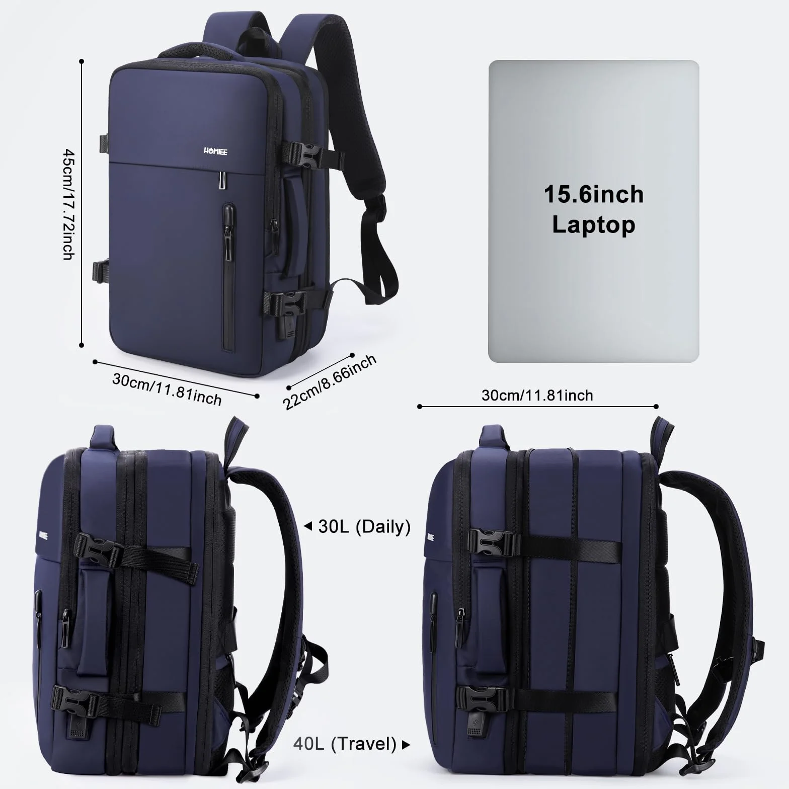 HOMIEE Zaino da Viaggio Aereo Zaino Porta PC 15.6 Pollici Zaini Uomo Impermeabile Anti-furto Antifurto Zaino Computer Portatile con Caricatore USB per Scuola Lavor Università