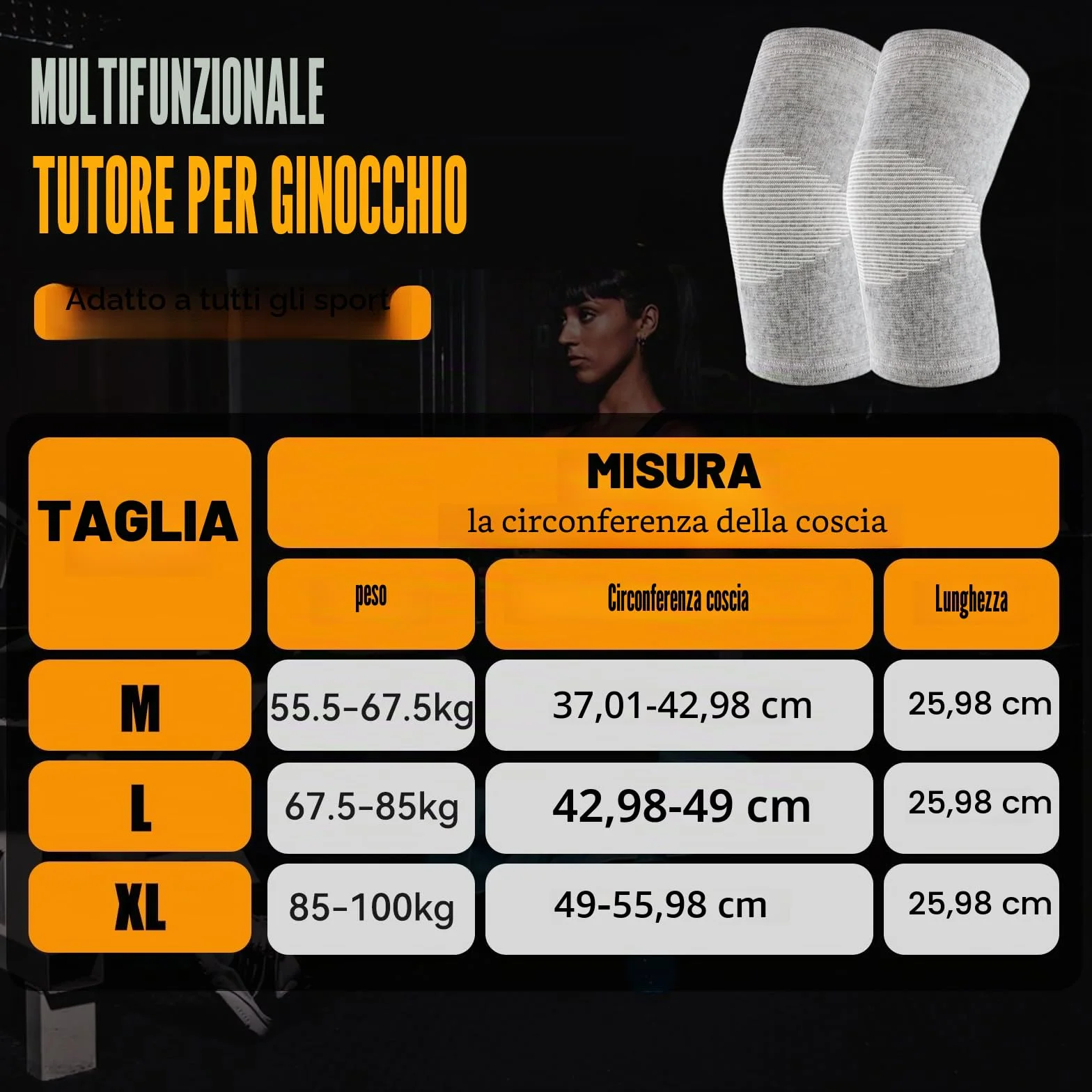 Ginocchiera in Bambù con Compressione per Sport Uomo Donna