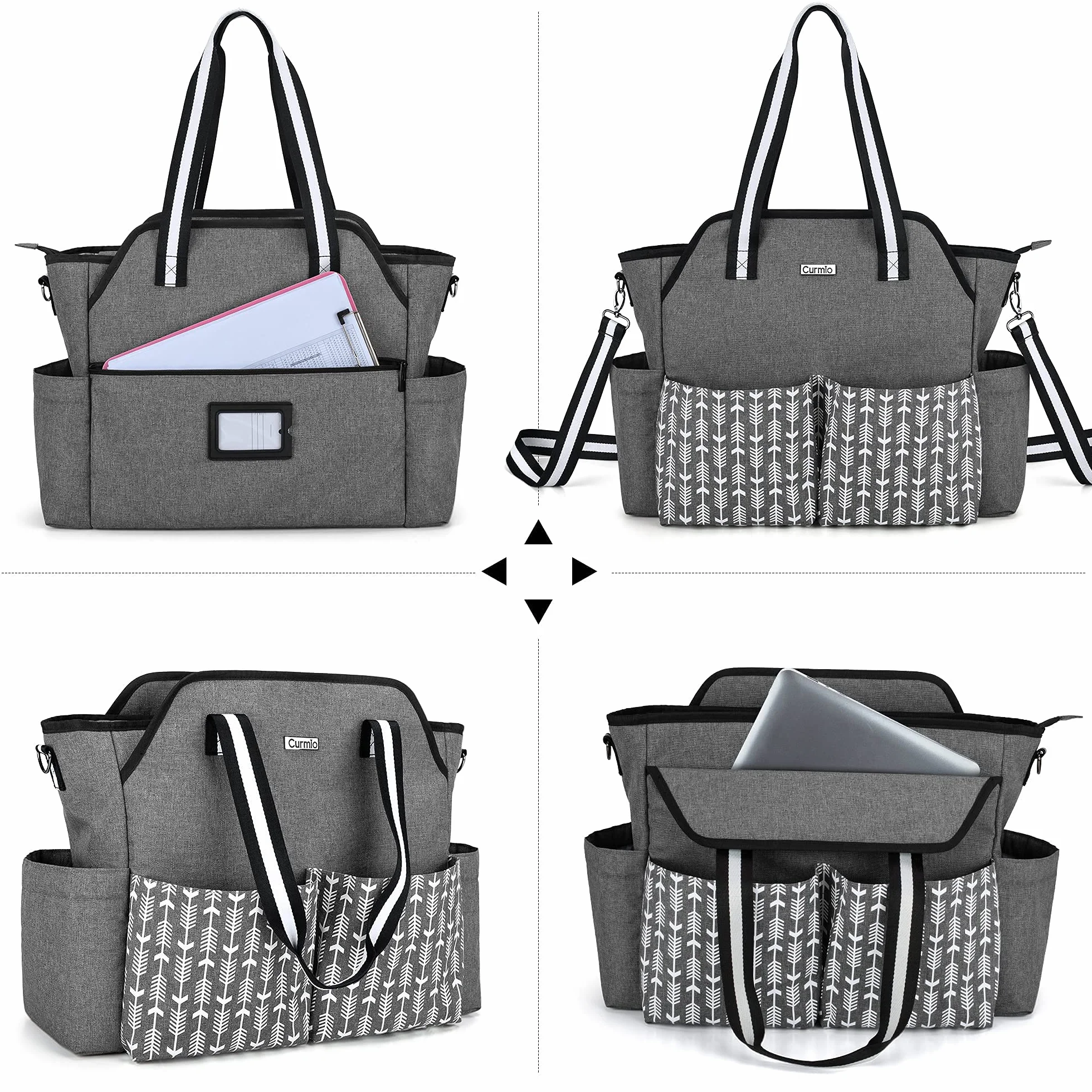 CURMIO Borsa da Lavoro per Insegnanti per Le Donne, Borsa Portatile con Tracolla e Custodia Imbottita per Laptop, Insegnanti, Solo Borsa Grigio