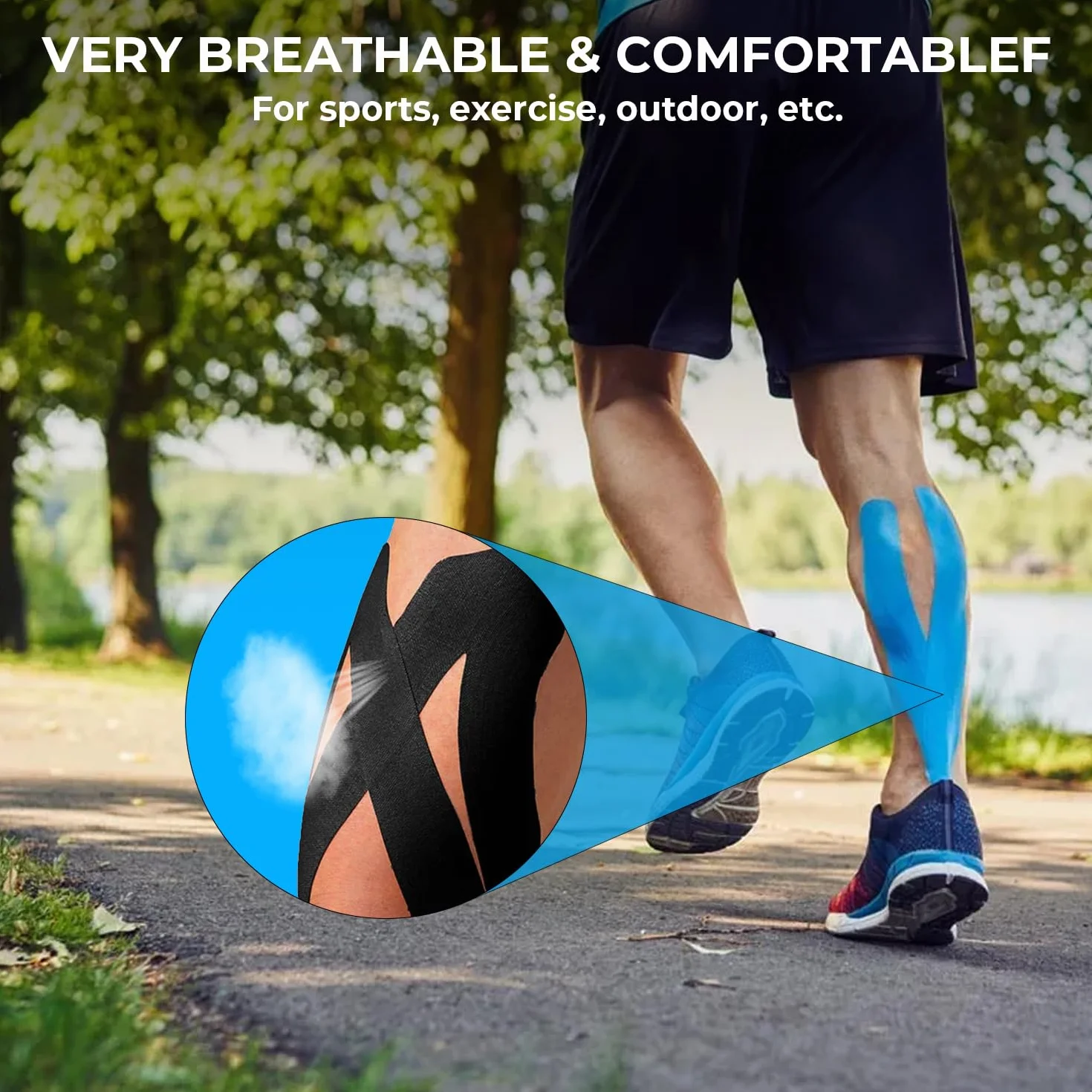 Kinesio Tape 3 Rotoli 5m x 5cm Impermeabile Elastico Nero+Blu+Rosa