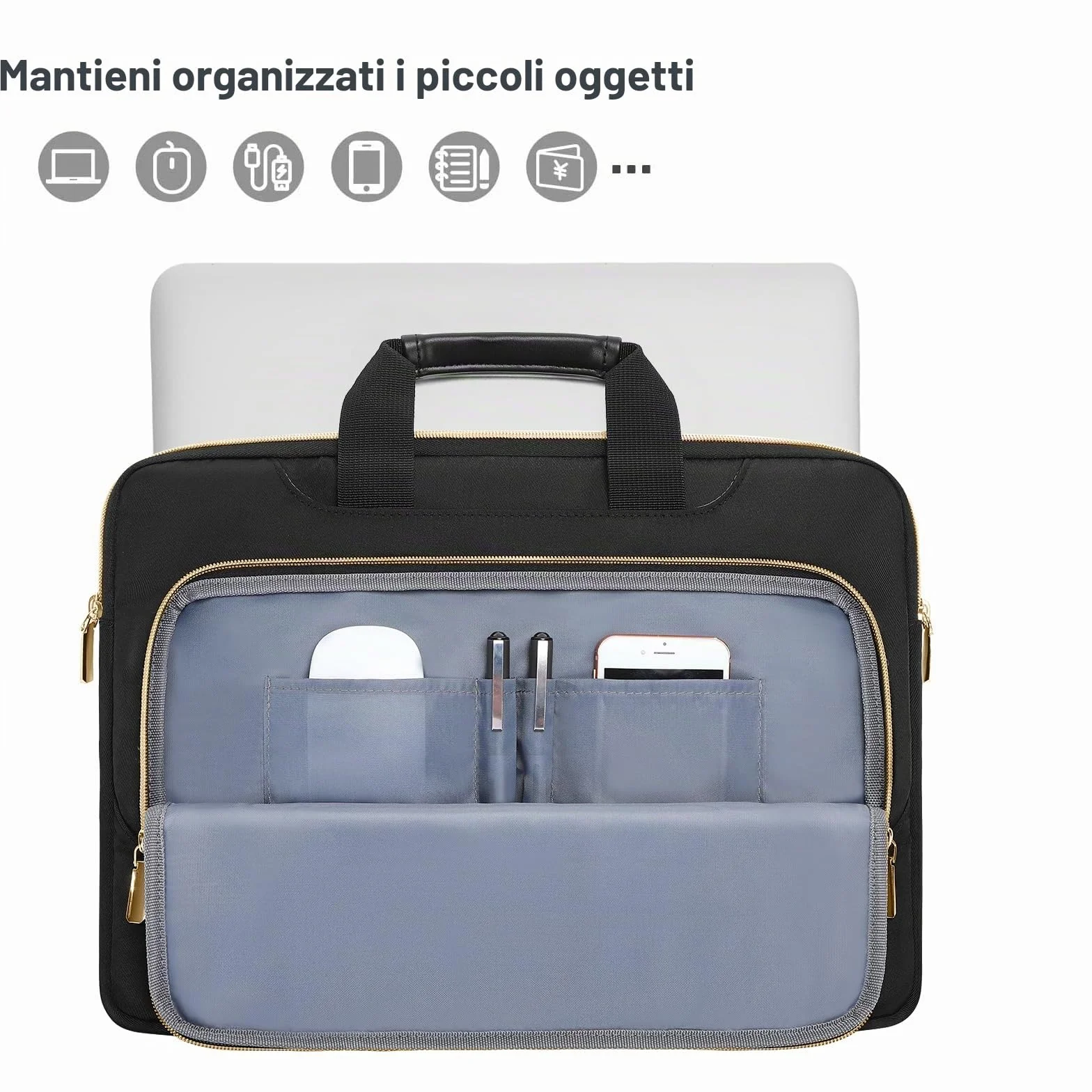 MOSISO 16 Pollici Borsa Tracolla Laptop,15-15,6 Pollici Custodia PC Compatibile con MacBook Pro 16/Air 15,HP,Dell,Lenovo,Asus,Borse Messenger Front Invertito Trapezio Quilted Tasca&Belt,Nero