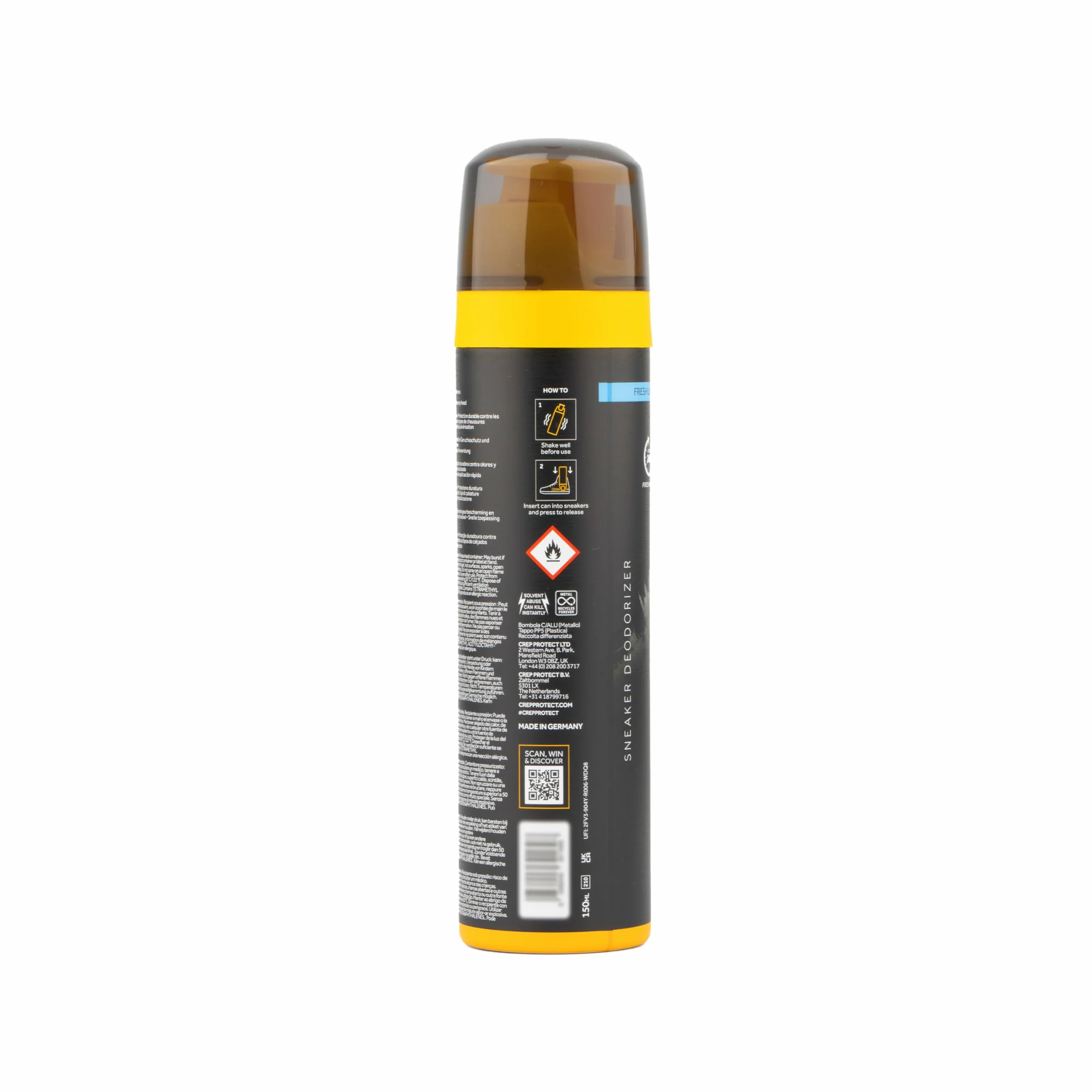 Crep Protect Shoe Deodorizer Spray 24-Hour Odor Protection Residue-Free Formula 150ml