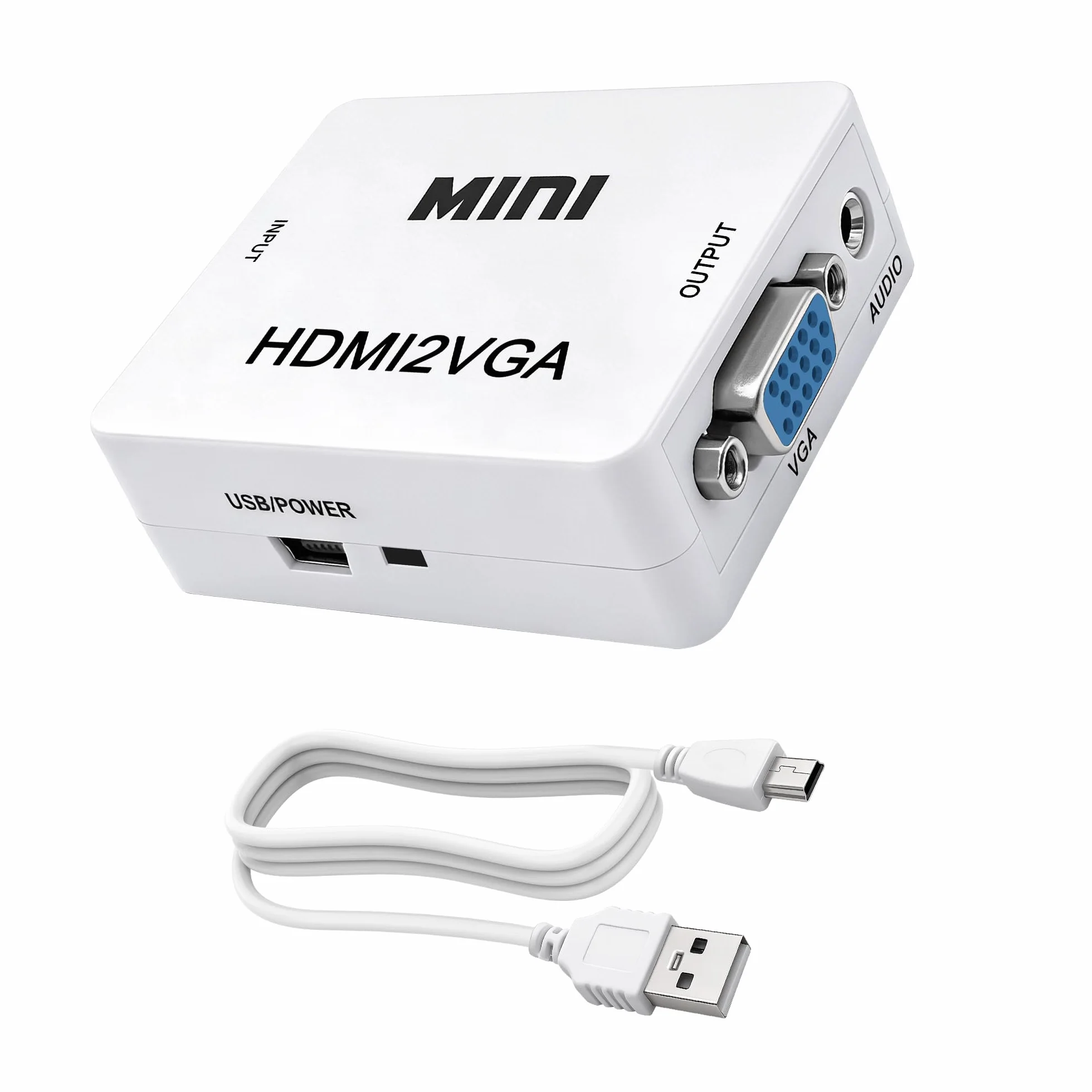 MEIRIYFA Adattatore da HDMI a VGA, adattatore Unidirectional HDMI a VGA con audio da 3,5 mm e cavo di alimentazione Mini USB per computer, desktop, laptop, PC, HDTV, monitor, proiettore e altro ancora