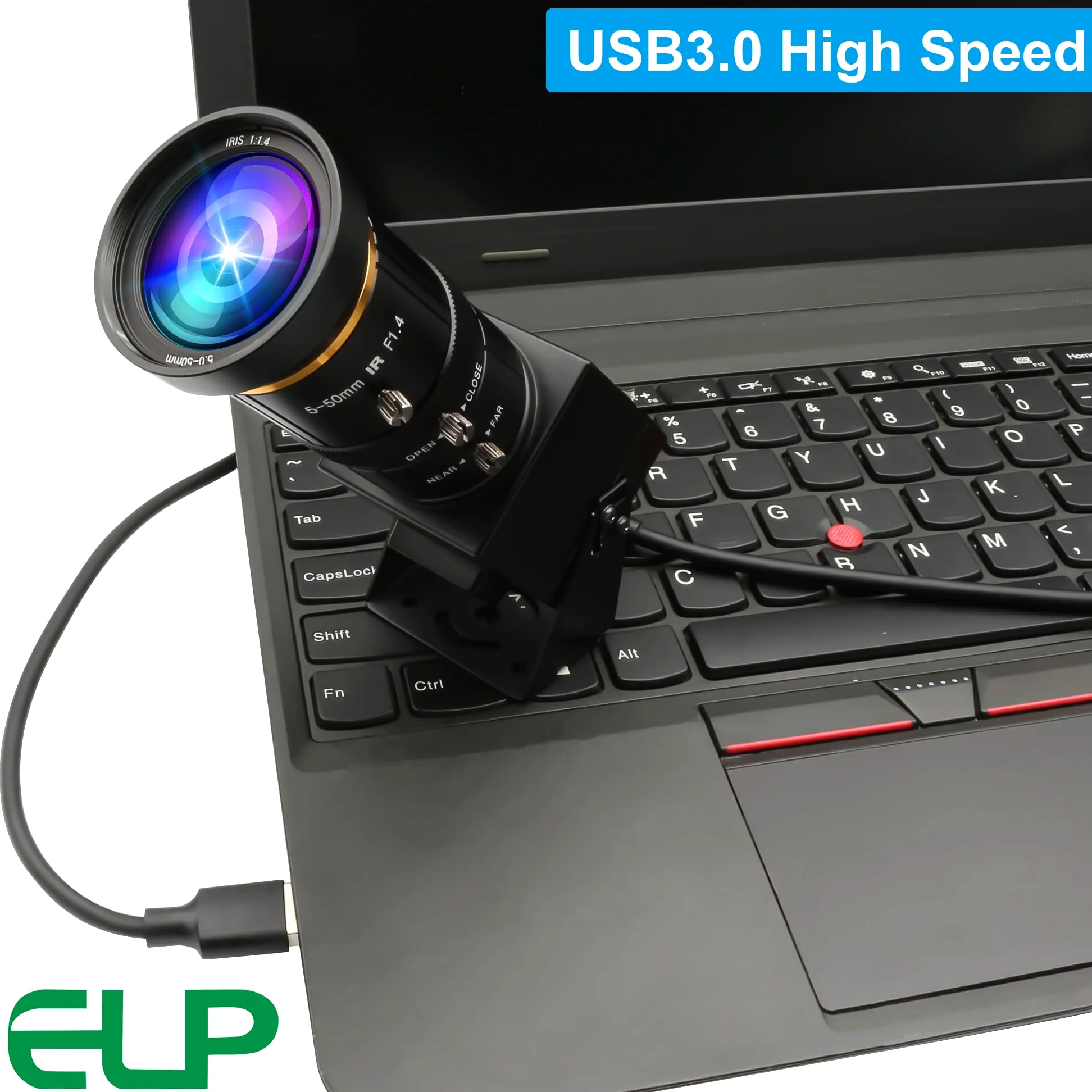 ELP Webcam USB 3.0 4K 60fps - Uscita HDMI e USB, doppio display, zoom manuale, zoom 10x, alta velocità, H.264, obiettivo 5-50mm