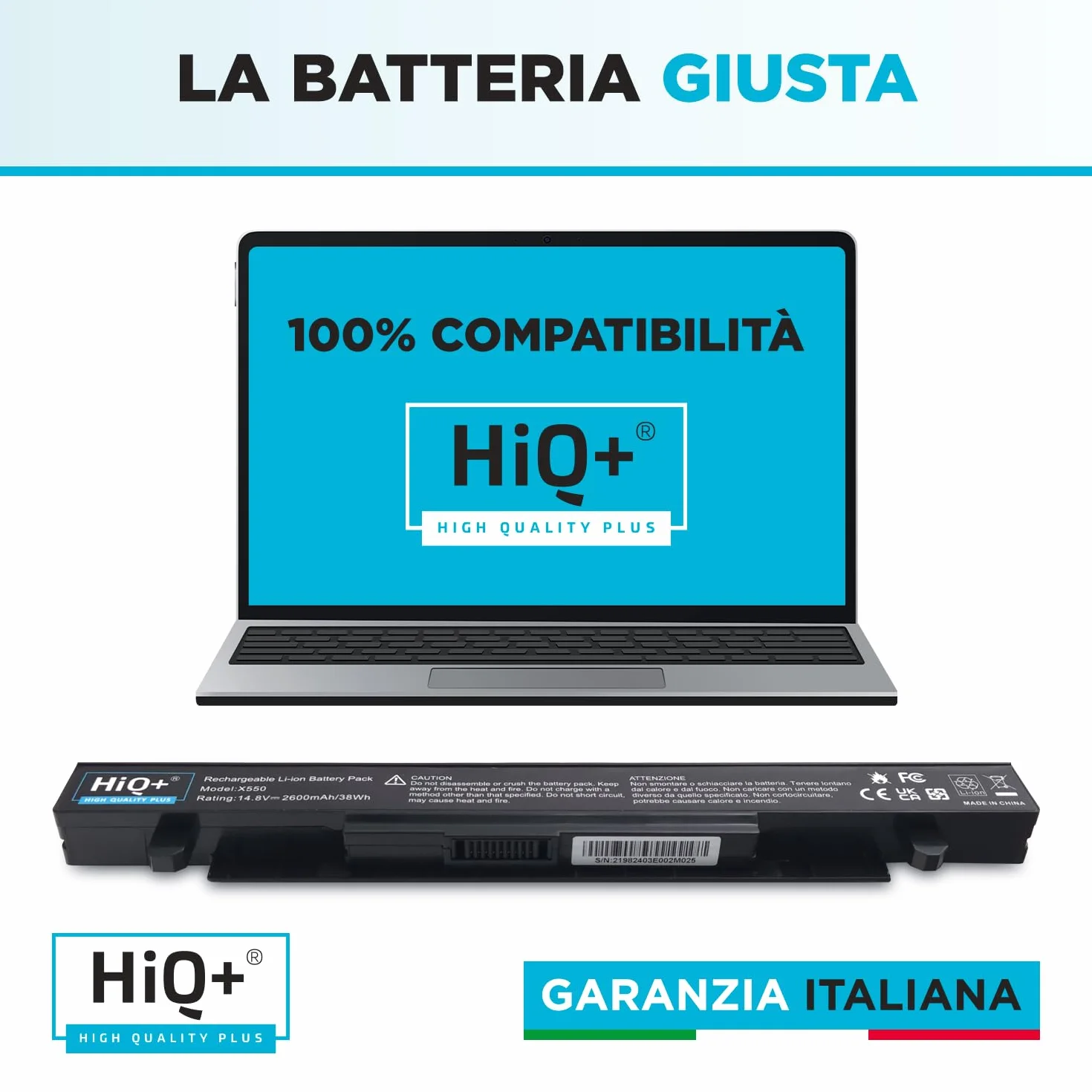 Batteria HiQ+ Alta Capacità per Asus A41-X550A A41-X550 F550 F450 X550 R510C A550 K550 P550 X550C X550DP X450 A550L X550J R510 X550CA X550LB A450 F552 K550 X450 X552 X552EA FX50JK Alta Capacità