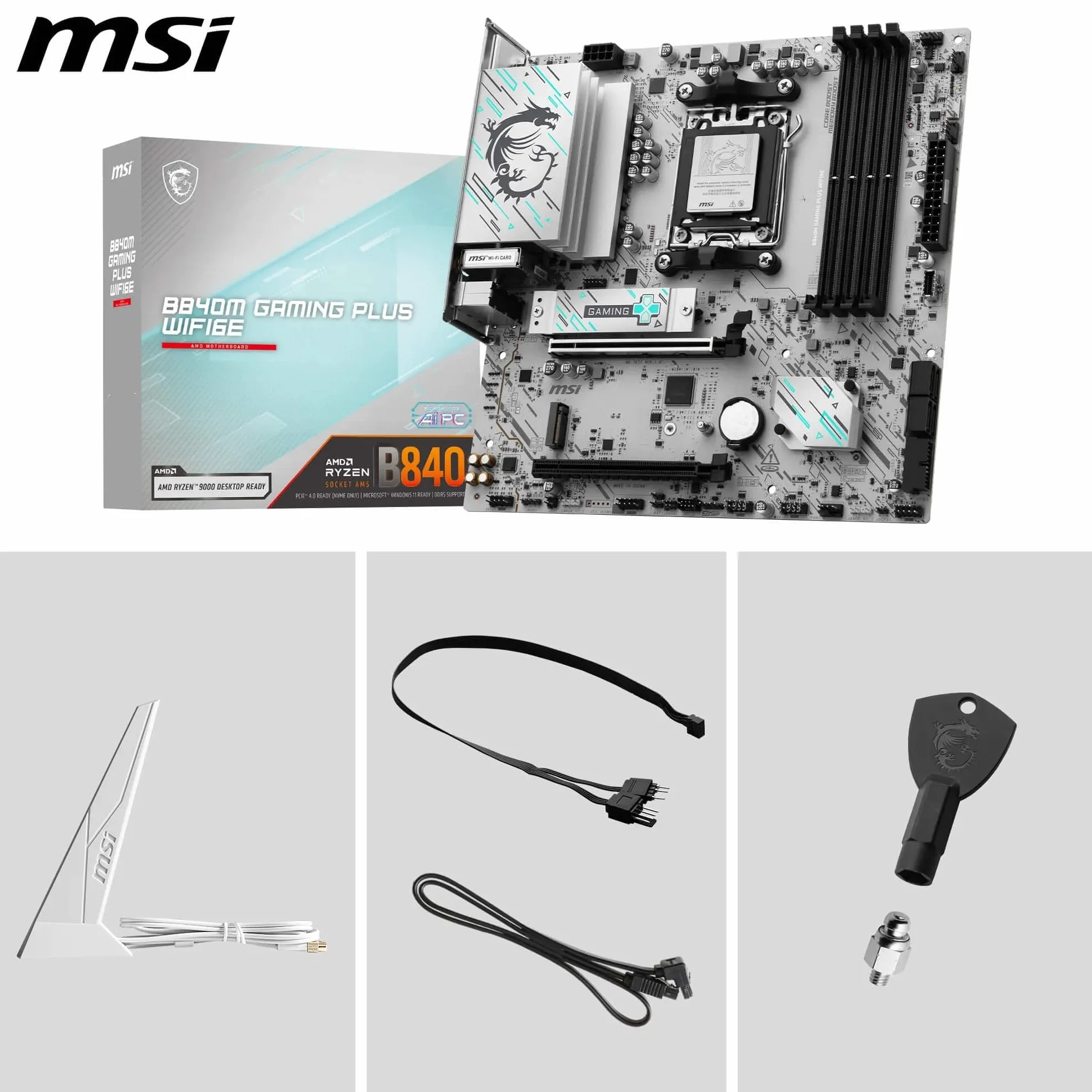 MSI B840M GAMING PLUS WIFI6E – Scheda Madre mATX compatibile con AMD Ryzen Serie 9000/8000 / 7000, Socket AM5 – Supporto DDR5 Boost fino a 8000+ MT/s (OC), PCIe 4.0 x16, M.2 Gen4, Wi-Fi 6E, LAN 2.5G