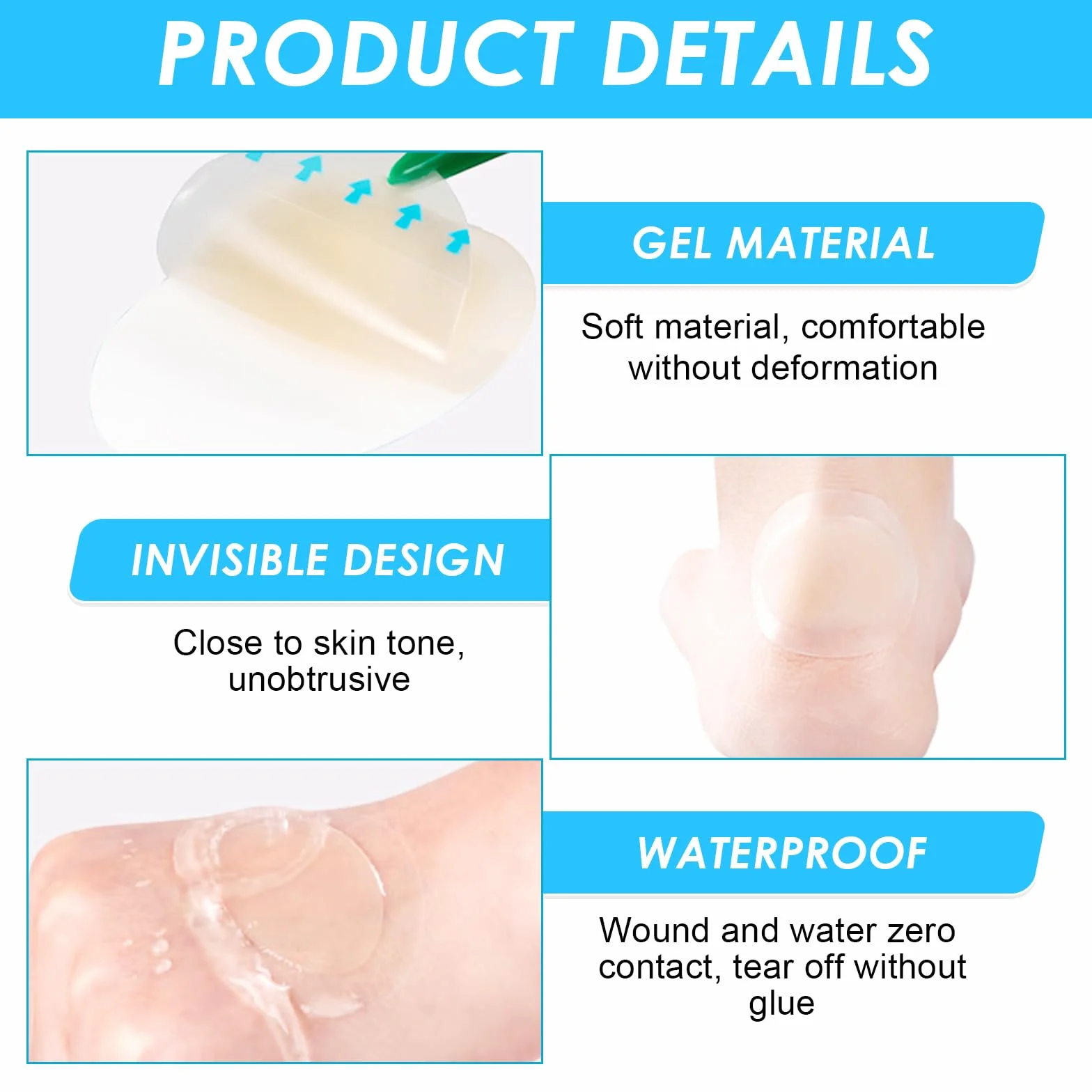 Kit 20 Pezzi Cerotto Extra Sottile Impermeabile Invisibile, Medicazione Idrocolloidale per Vesciche Piedi