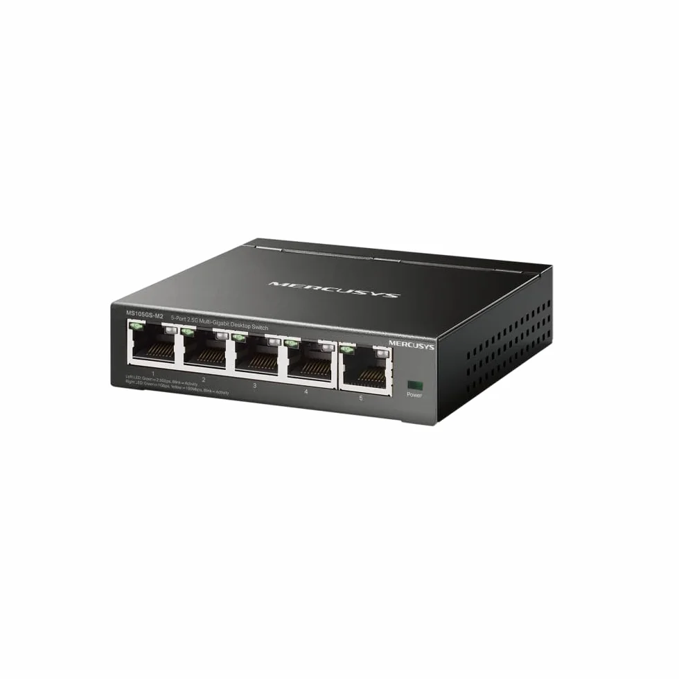 TP-Link Mercusys MS105GS-M2 Switch Ethernet 2.5 Gigabit 5 Porte, Cablaggio Hassle-Free, Plug & Play, Funzione Silenziosa, Ideale per Casa, Ufficio, Gaming, Access Point WiFi 6, Montaggio Desktop