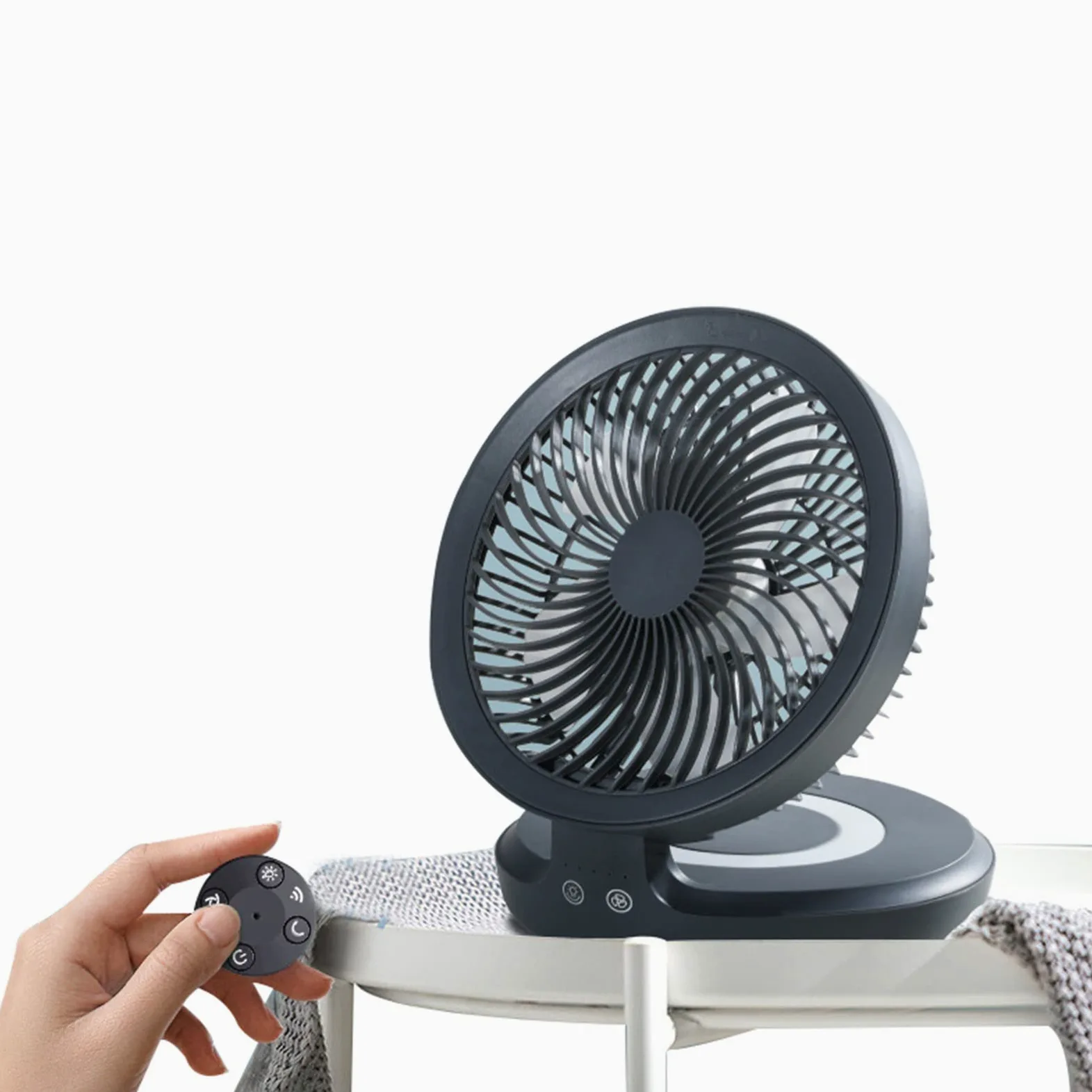 Ventilatore Portatile, con Telecomando Ventilatore da Tavolo E da Pavimento con 4 Impostazioni di velocità, Altezza Regolabile E Pieghevole Ventilatori USB con Luce Notturna,Bianca