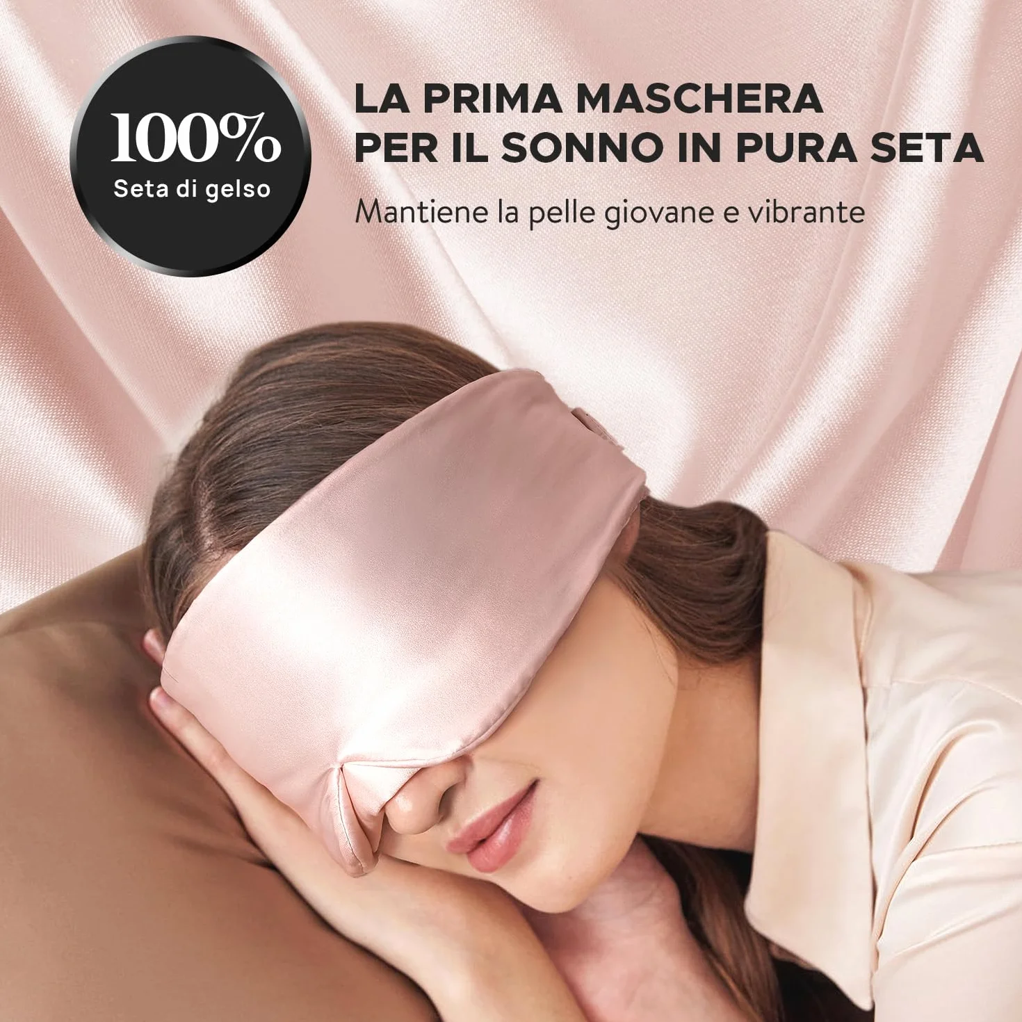 LitBear Maschera per dormire sul fianco 22 momme pura seta di gelso con fascia regolabile Rosa