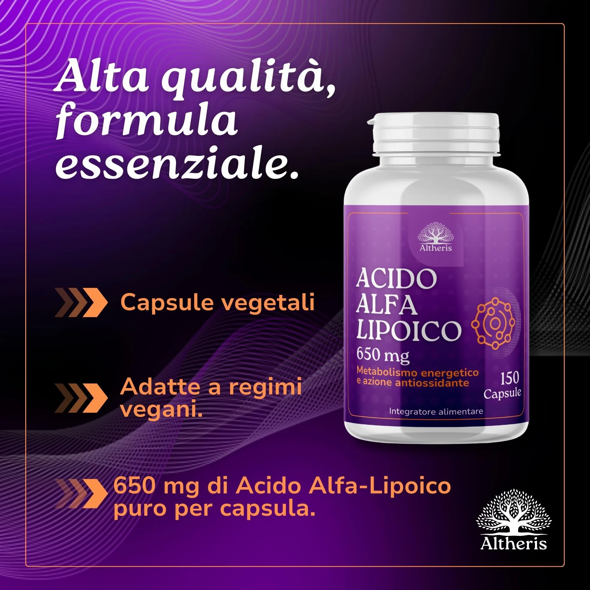 Acido Alfa Lipoico ALA 650mg 150 Capsule Alto Dosaggio - Integratore Antiossidante Metabolismo Energetico