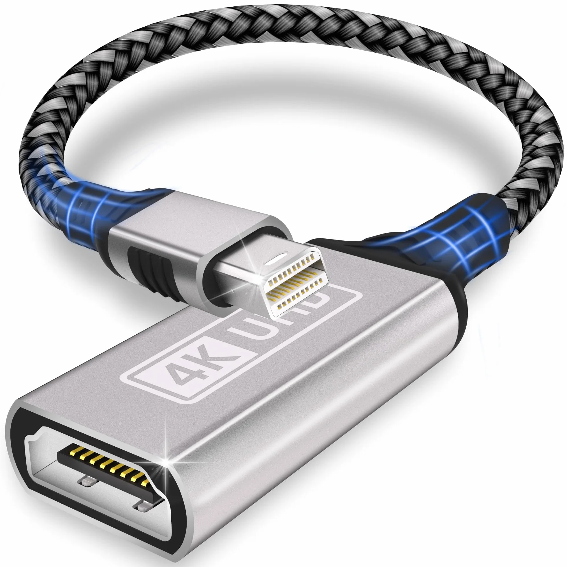 Mini Displayport A HDMI,Custodia In Alluminio Intrecciato In Nylon Placcato Oro 4K Adattatore Mini Dp a HDMI Adattatore Thunderbolt 1/2 (Mini Dp) HDMI Compatibile con Surface Pro,Macbook Pro/Air,XPS