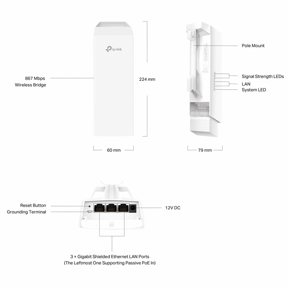 TP-Link Omada Eap211-Bridge Kit V1 - Wireless Bridge - 1gbe - WI-Fi 5 - 5 Ghz - ClouD-Verwaltet - Stabmontage (packung Mit 2) (eap211-Bridge Kit)