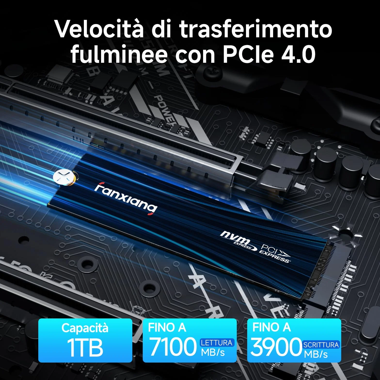 fanxiang SSD 1TB NVMe M.2 PCIe Gen4x4 - fino a 7100 MB/s - SSD Interno 1TB - Unità a Stato Solido Compatibile con PC, Laptop per Gamer e Professionisti - S880E