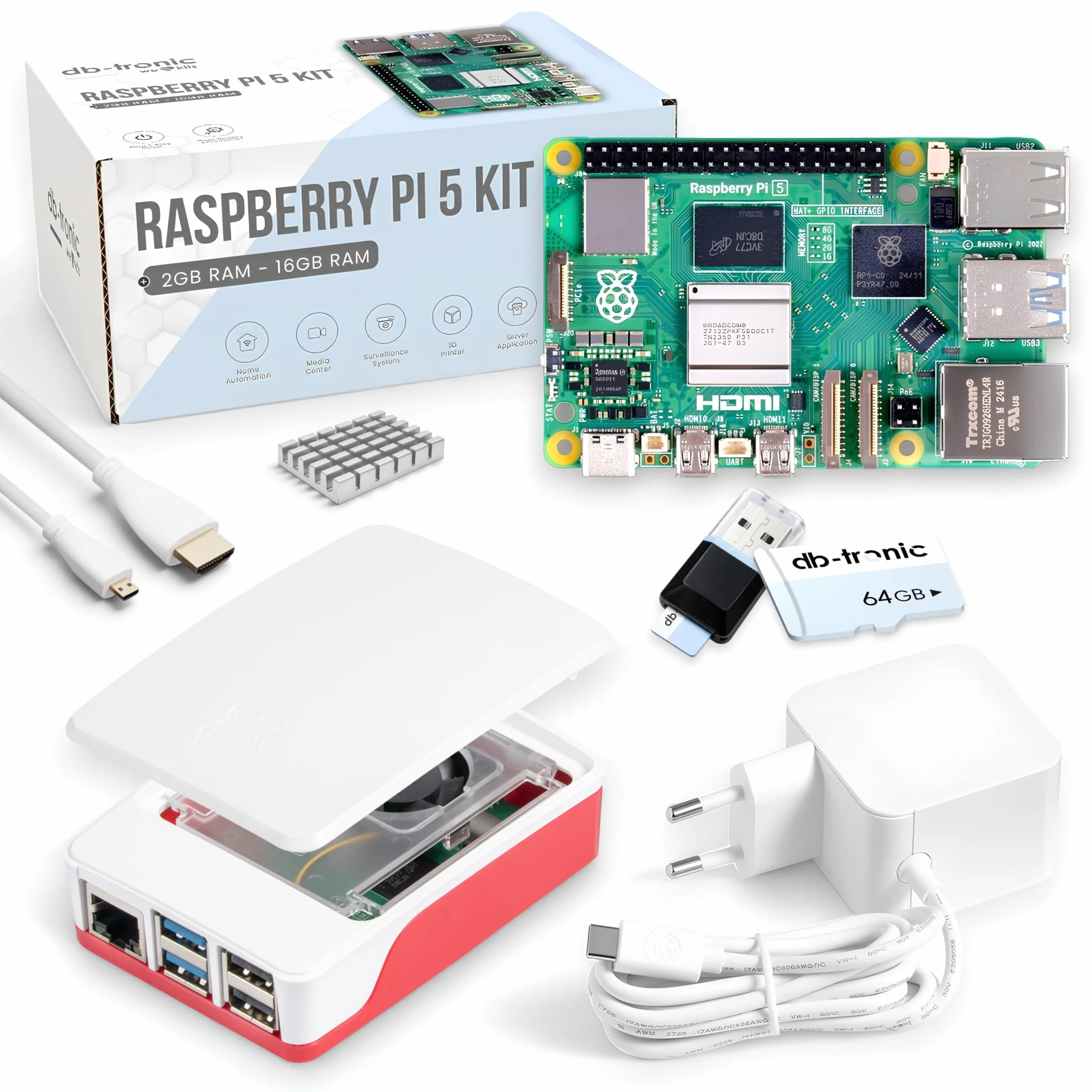 Raspberry Pi 5 4 GB Starter Kit 64 GB Edizione con Alimentatore 27 W Alloggiamento Ventola Cavo Micro HDMI 4K per Home Assistant Smart Home