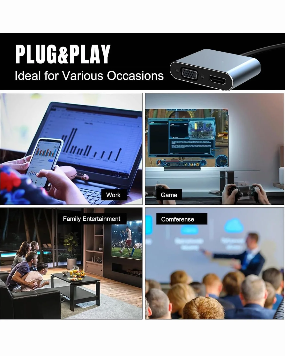 Adattatore USB C a HDMI VGA 4 in 1 Multiporta 4K HDMI 1080P USB 3.0 5 Gbps PD 100W per MacBook Pro/Air
