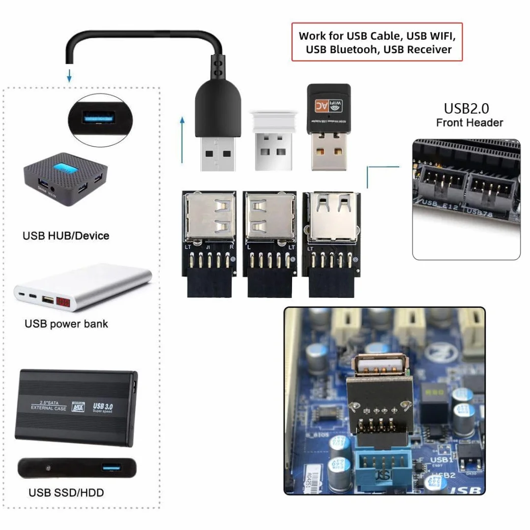 chenyang 3 Pack Scheda madre 9Pin/10Pin Pannello frontale Adattatore convertitore USB 2.0 Tipo A Femmina