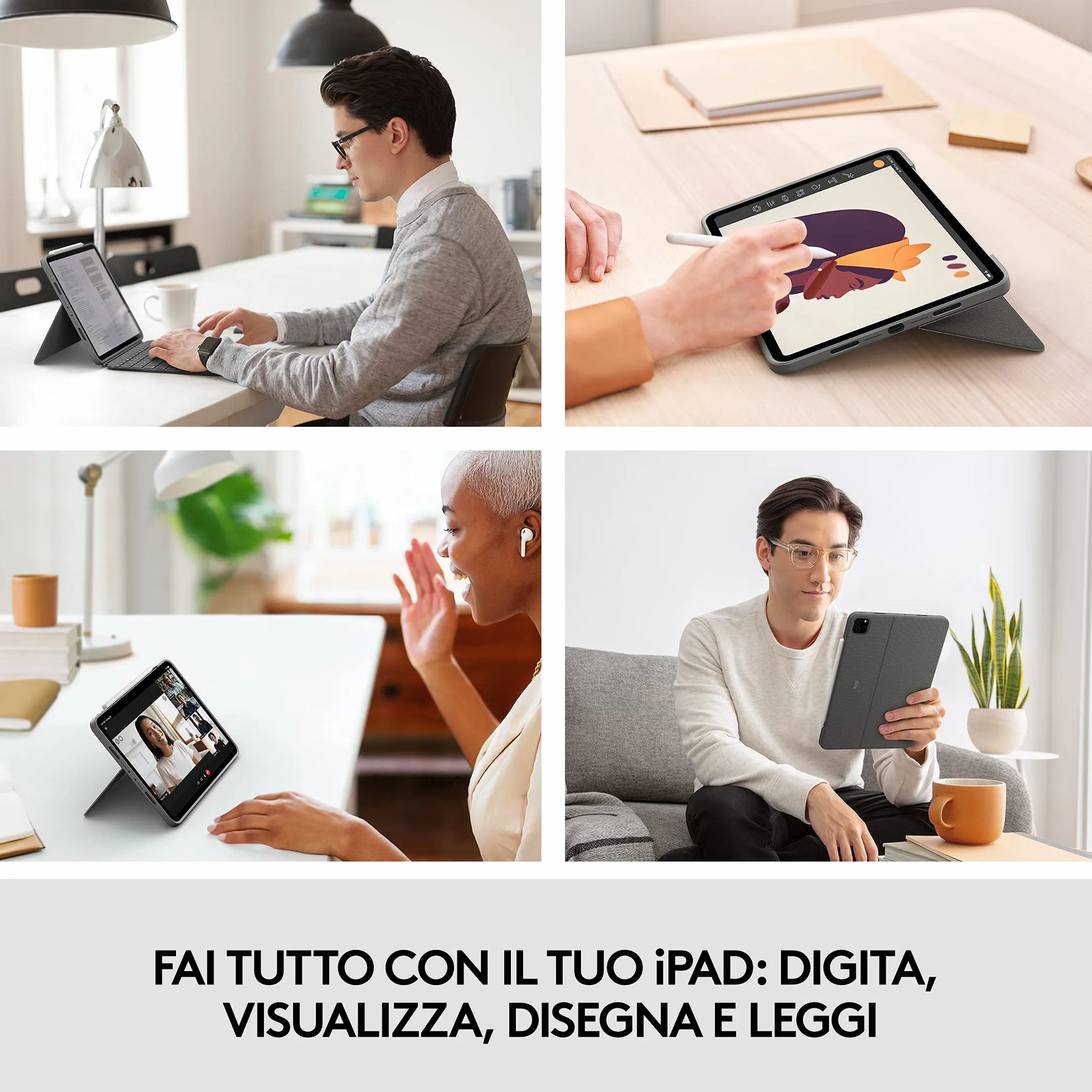 Logitech Combo Touch iPad Pro da 11 pollici (1a, 2a, 3a generazione - 2018, 2020, 2021) Custodia con tastiera - Tastiera retroilluminata staccabile - Italiano QWERTY - Grigio