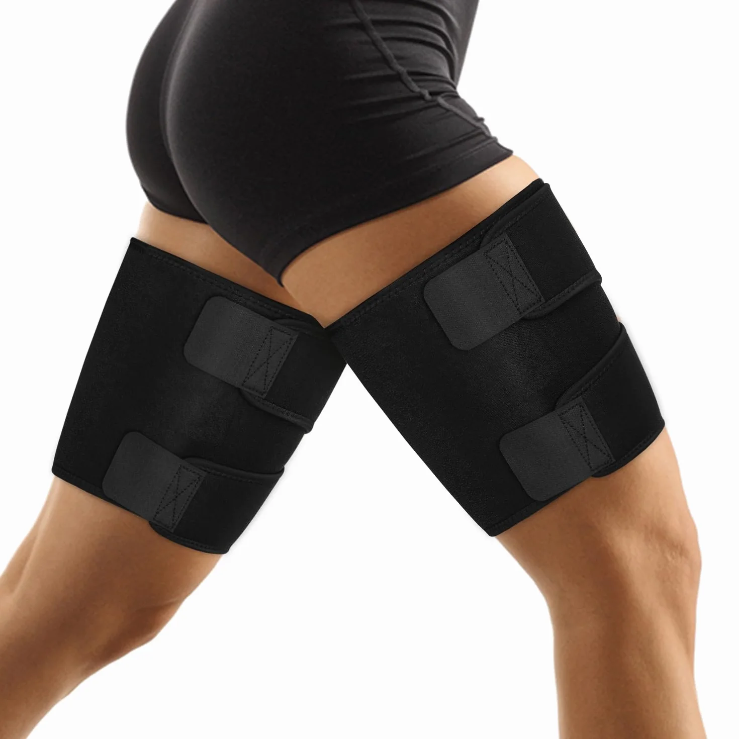 Supregear Supporti per Cosce, Set da 2 Maniche Compressione Antiscivolo, Fascia Regolabile in Neoprene, Nero, XL