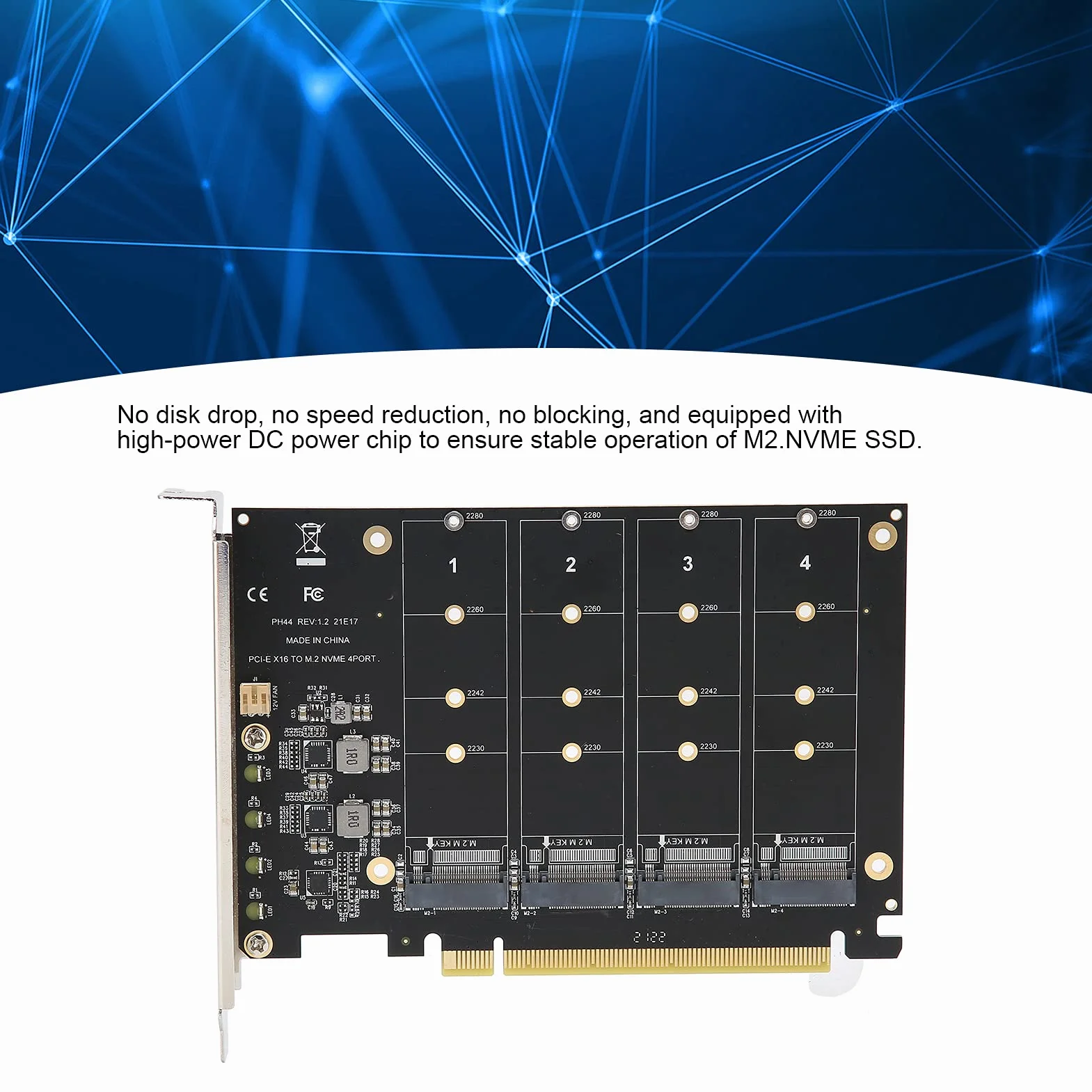 Akozon Scheda di Espansione M.2, Scheda Adattatore 4 Porte M.2 Nvme SSD Nvme Adattatore Convertitore Disco Rigido Lettore Espansione PCIE a PCIE X16 Chiave M