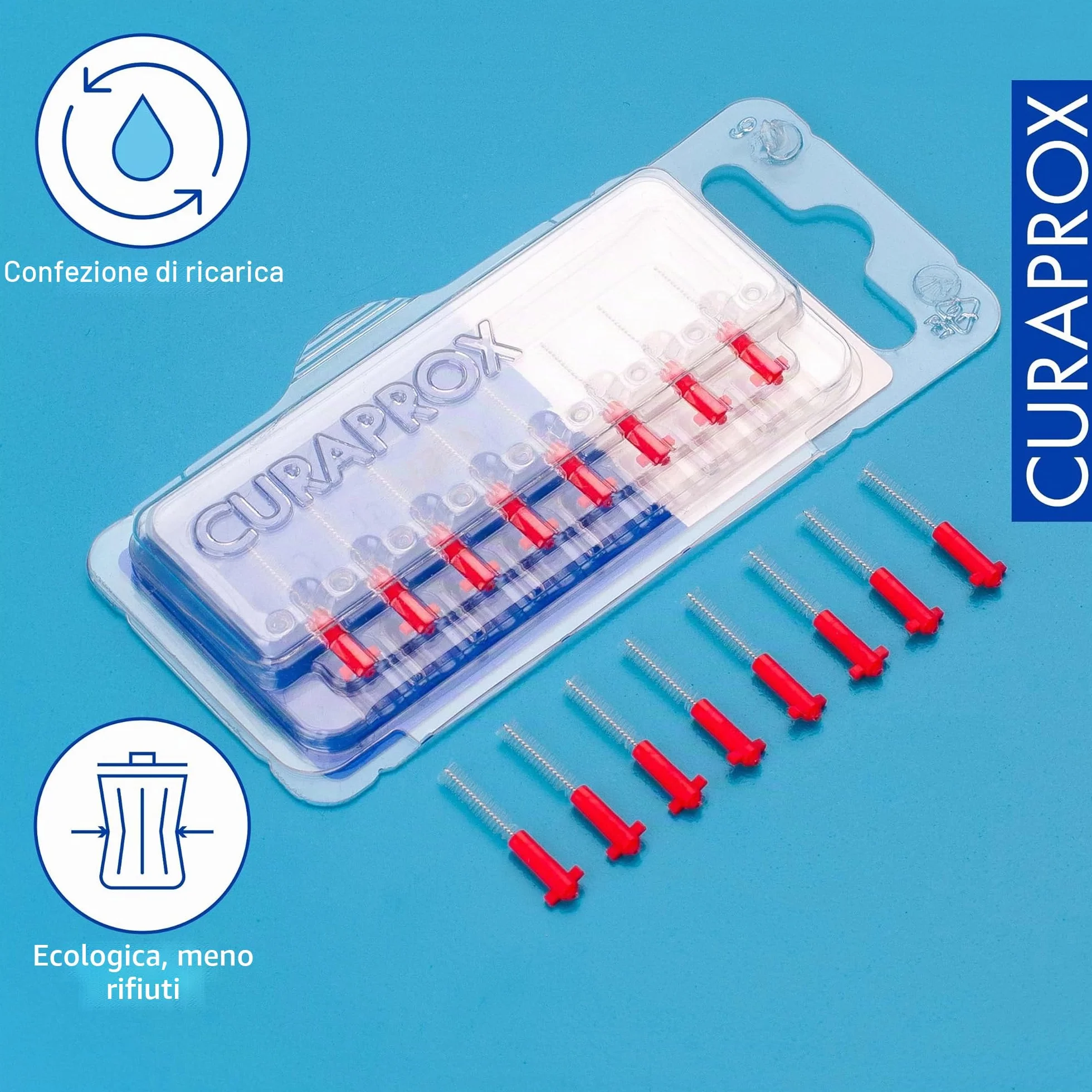 Curaprox Spazzolino interdentale Ricariche CPS 07 Prime-ISO Dimensione 1, Rosso, 8-Pack
