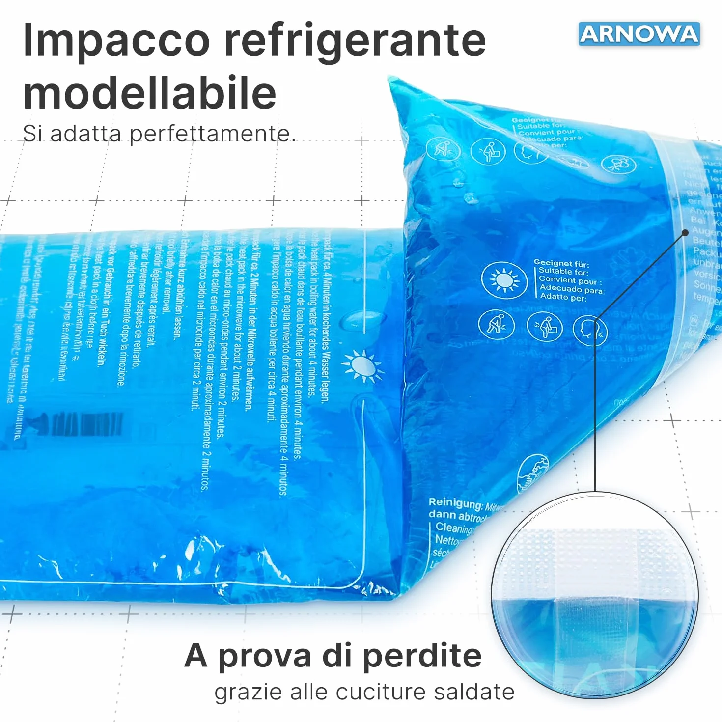 ARNOMED® impacchi freddi riutilizzabili in gel 12x29cm, caldi e microonde