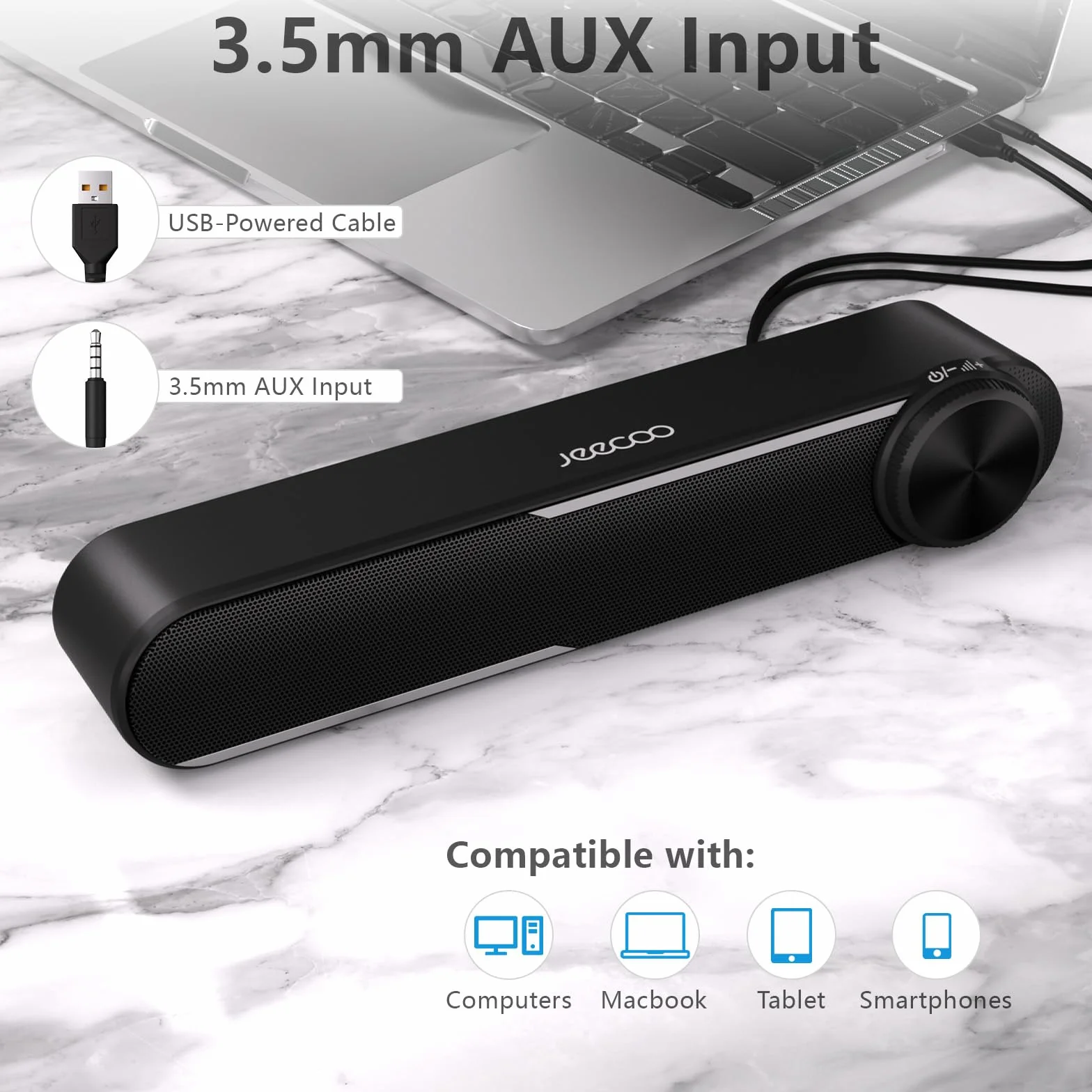 Jeecoo Soundbar PC 10W USB Alimentazione Jack 3.5mm Altoparlanti Computer Monitor TV