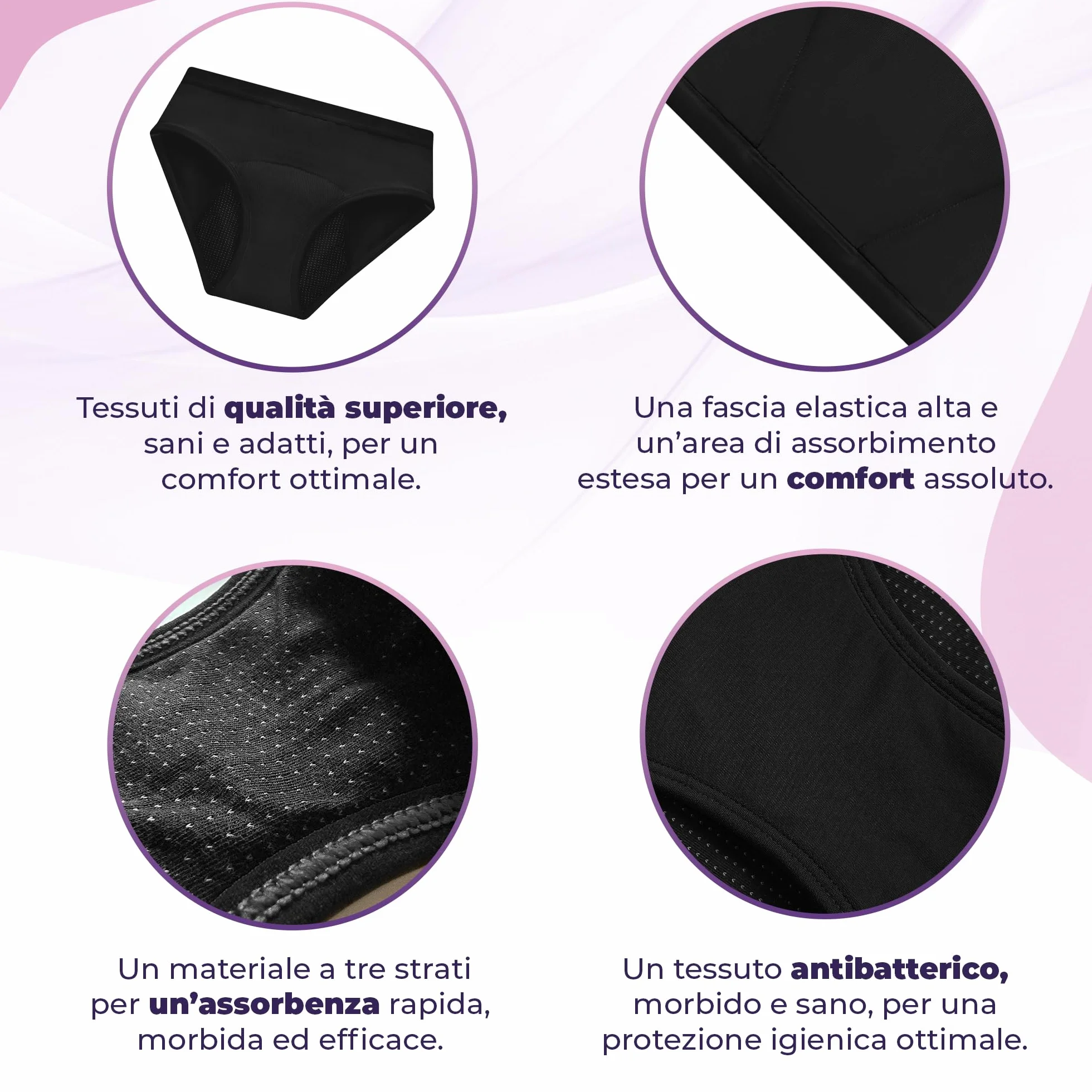 Mutande Mestruali in Fibra di Bambù per Ragazze - Assorbimento a Nido d'Ape, Traspiranti, Antibatteriche - Ecologiche e Riutilizzabili - Set di 3